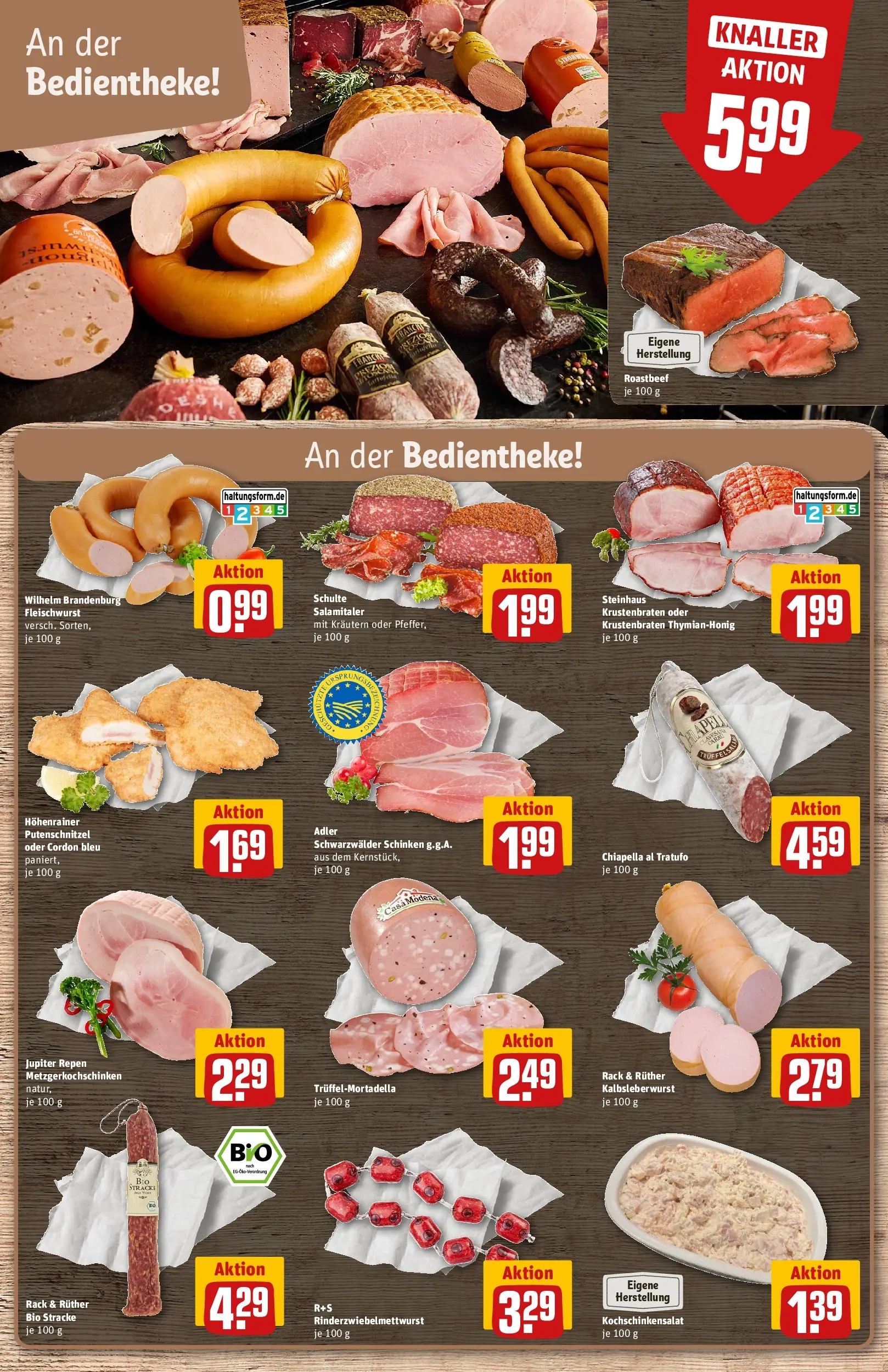 REWE Prospekt ab 09.03.2026 zum Blättern » Angebote | Seite: 10 | Produkte: Krustenbraten, Putenschnitzel, Salami, Schinken