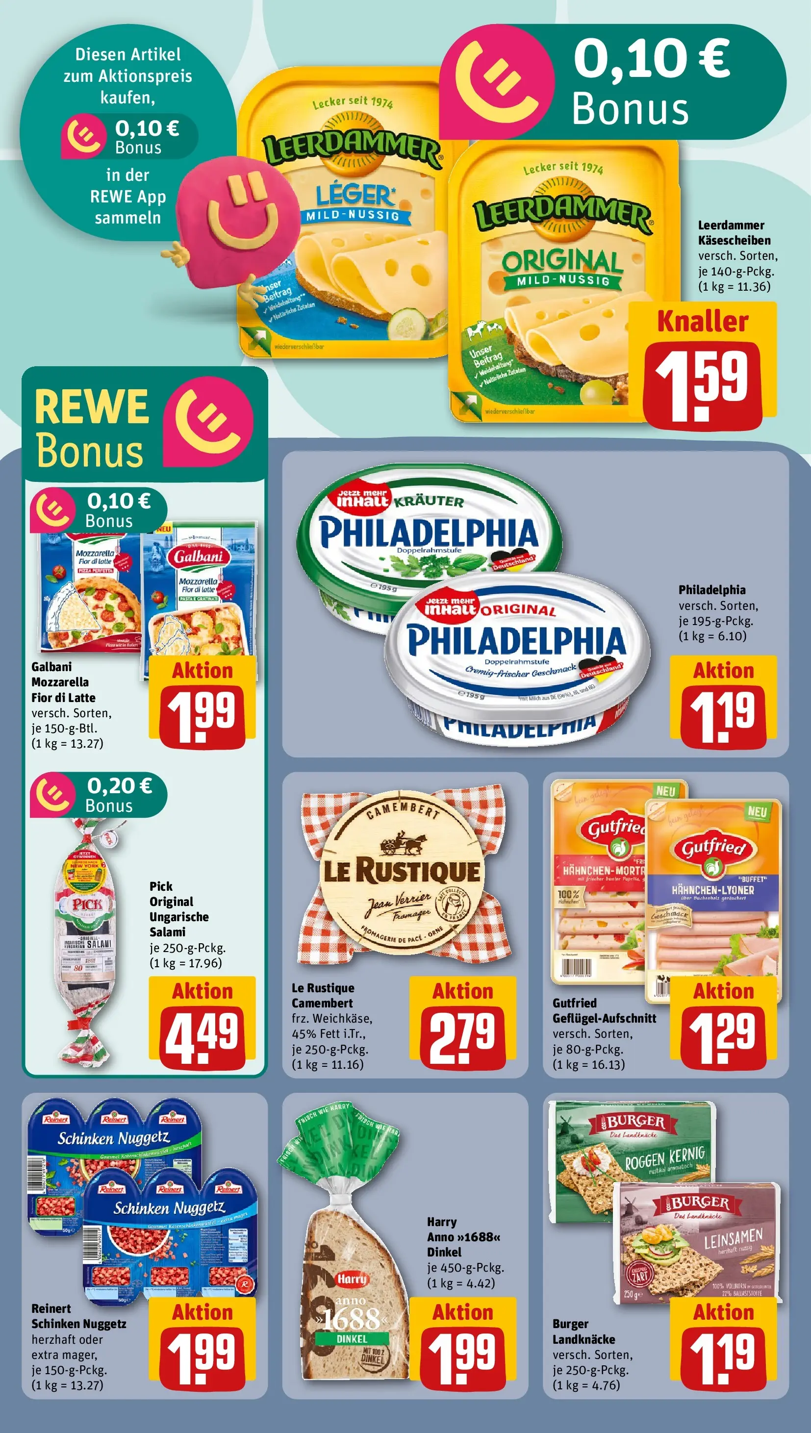 REWE Prospekt ab 09.03.2026 zum Blättern » Angebote | Seite: 12 | Produkte: Mozzarella, Leerdammer, Schinken, Pizza