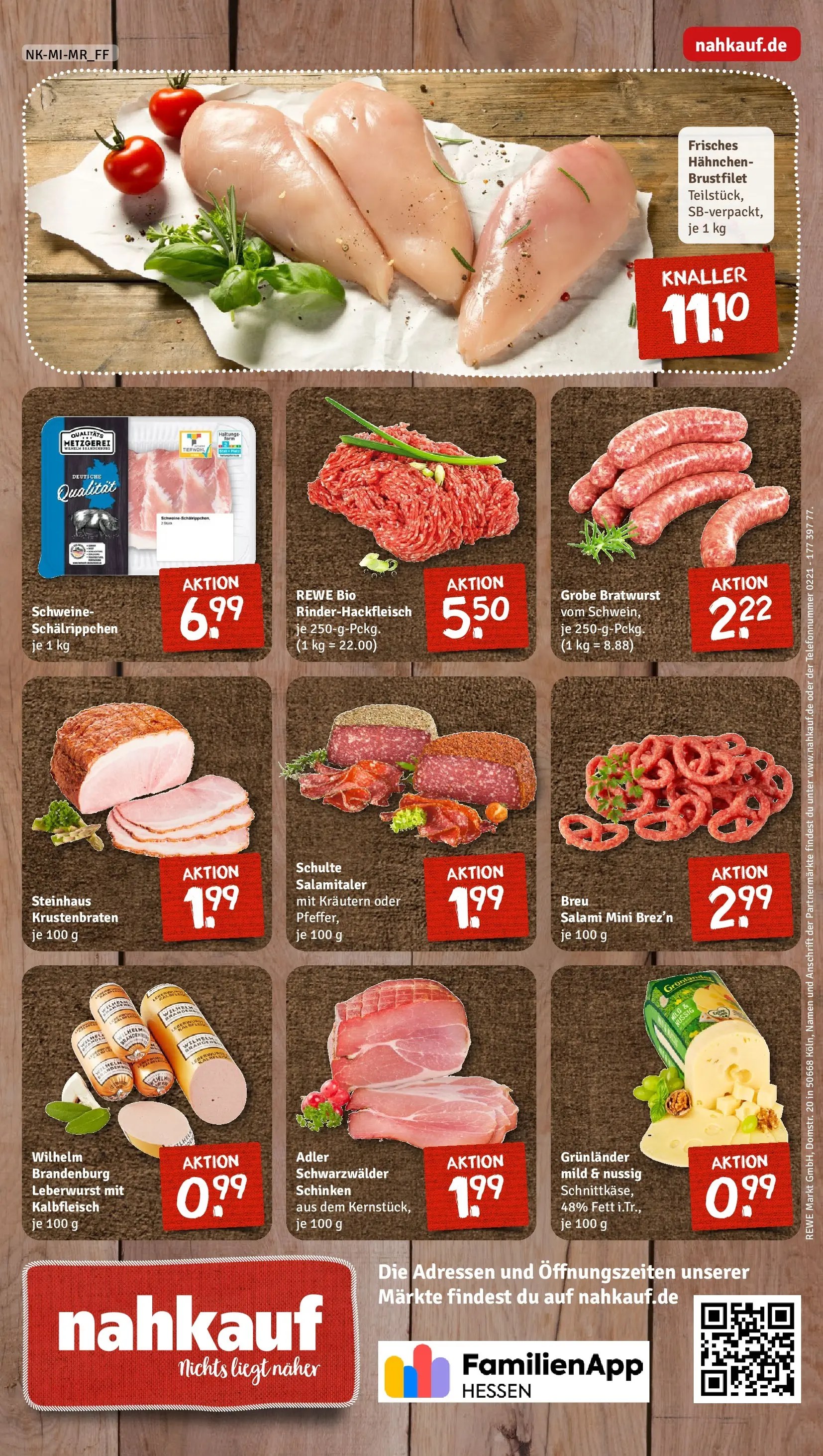 REWE Prospekt ab 09.03.2026 zum Blättern » Angebote | Seite: 8 | Produkte: Hahnchen, Bratwurst, Krustenbraten, Salami