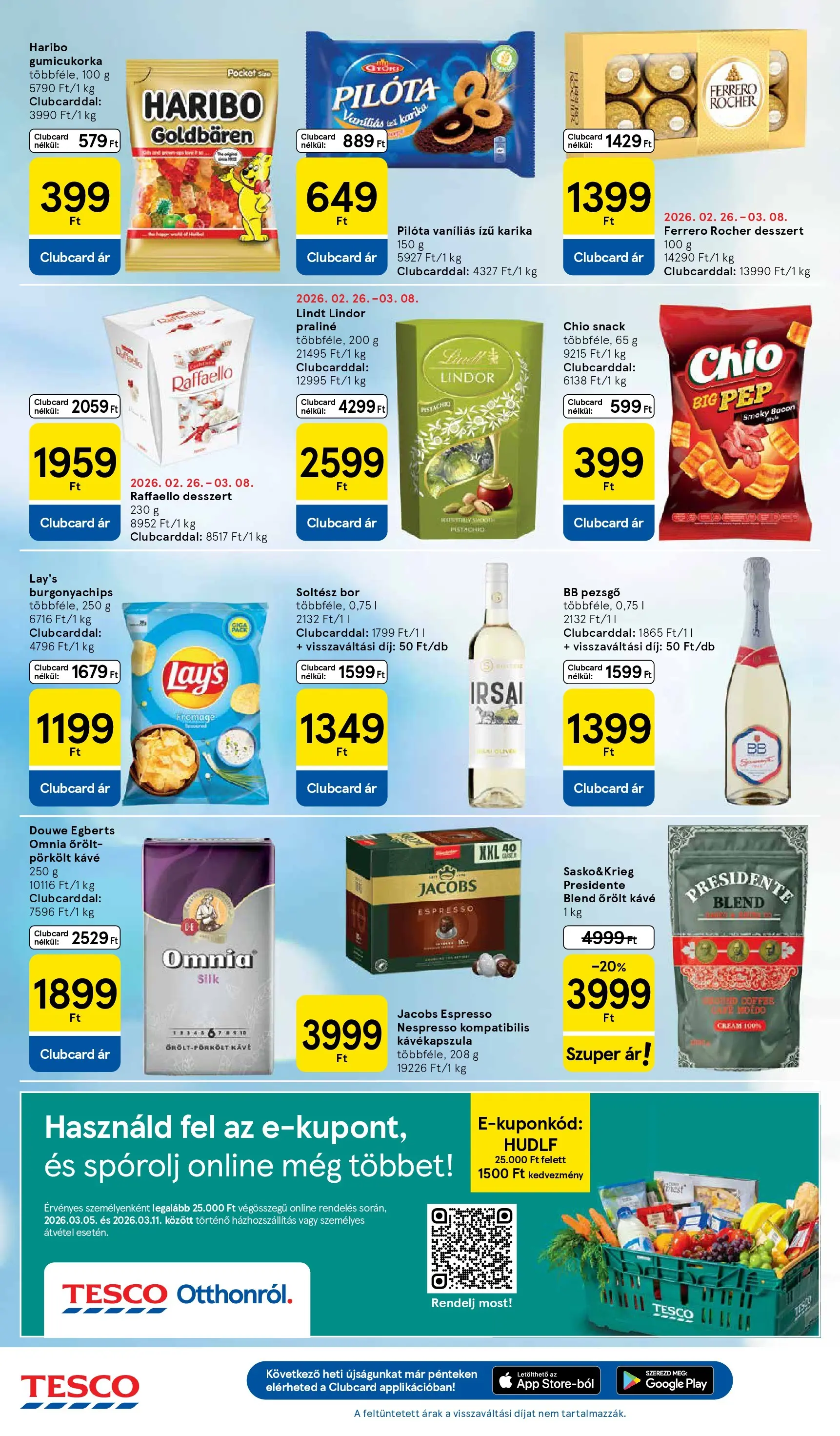 Tesco - Tesco újság érvényessége 2026.03.11-ig - 2026.03.04.-tól - online | Oldal: 10 | Termékek: Kávékapszula, Raffaello, Ferrero rocher, Bacon
