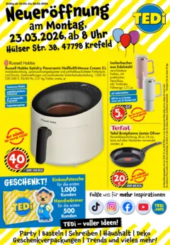 TEDi Neueröffnung Krefeld ab 23.03.2026 gültig | Seite: 1 | Produkte: Heißluftfritteuse, Uhr