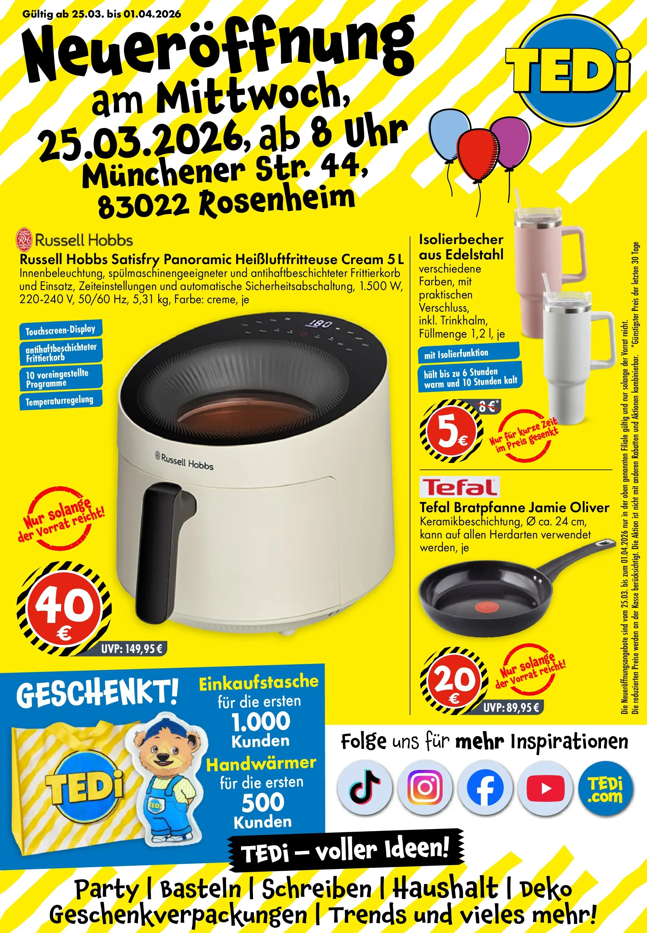 TEDi - TEDi Neueröffnung Rosenheim (ab 25.03.2026) zum Blättern | Seite: 1 | Produkte: Heißluftfritteuse, Uhr