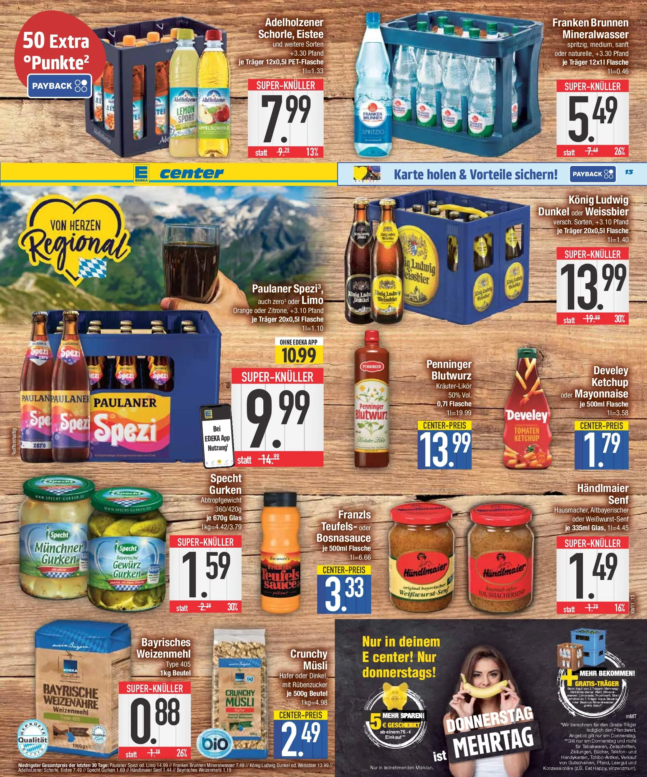 E center Prospekt Bad Reichenhall	 (ab 09.03.2026) zum Blättern | Seite: 13 | Produkte: Weißbier, Adelholzener, Mineralwasser, Paulaner