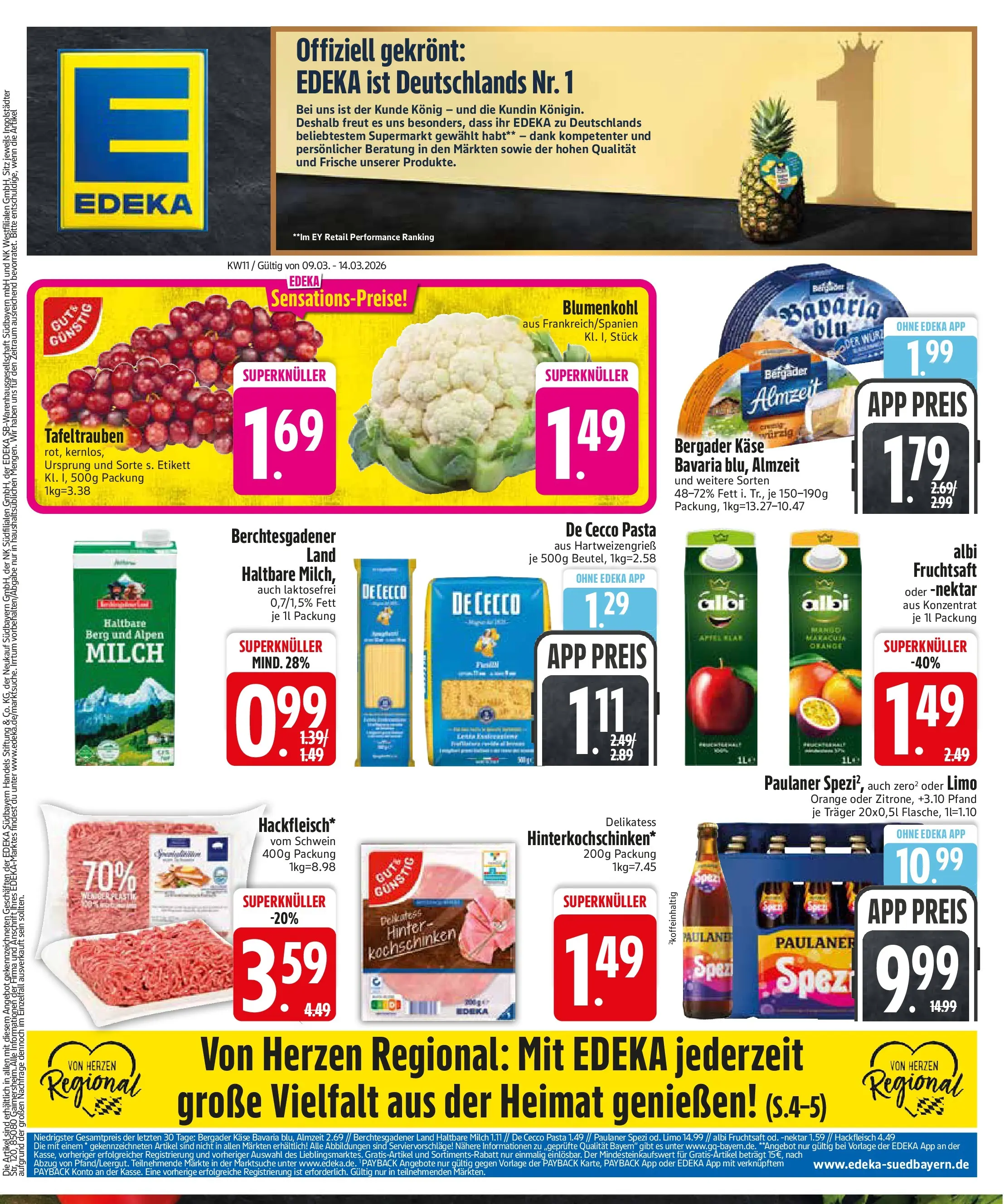 Edeka prospekt München	 (ab 09.03.2026) » Angebote Online | Seite: 1 | Produkte: Paulaner spezi, Äpfel, Blumenkohl, Fruchtsaft