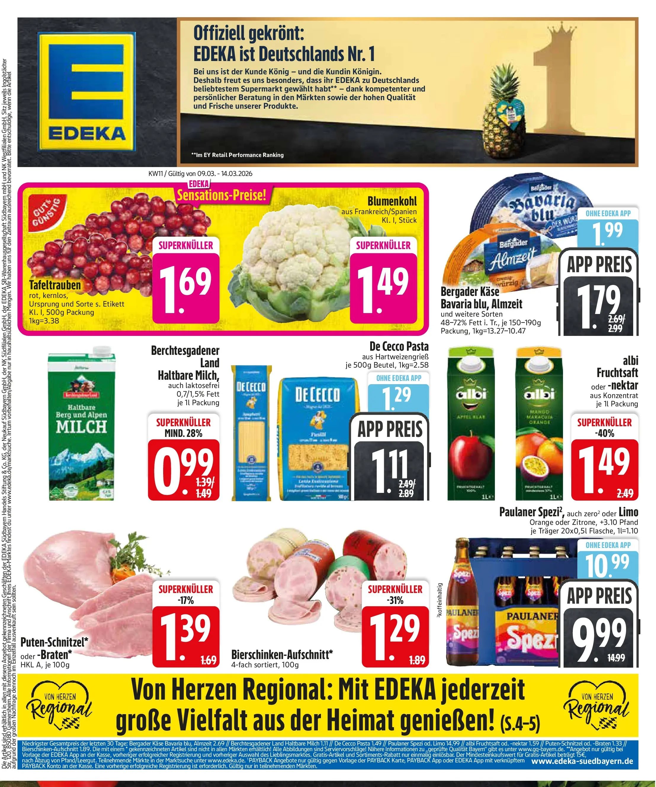 Edeka prospekt Garching	 (ab 09.03.2026) » Angebote Online | Seite: 1 | Produkte: Milch, Paulaner spezi, Blumenkohl, Paulaner