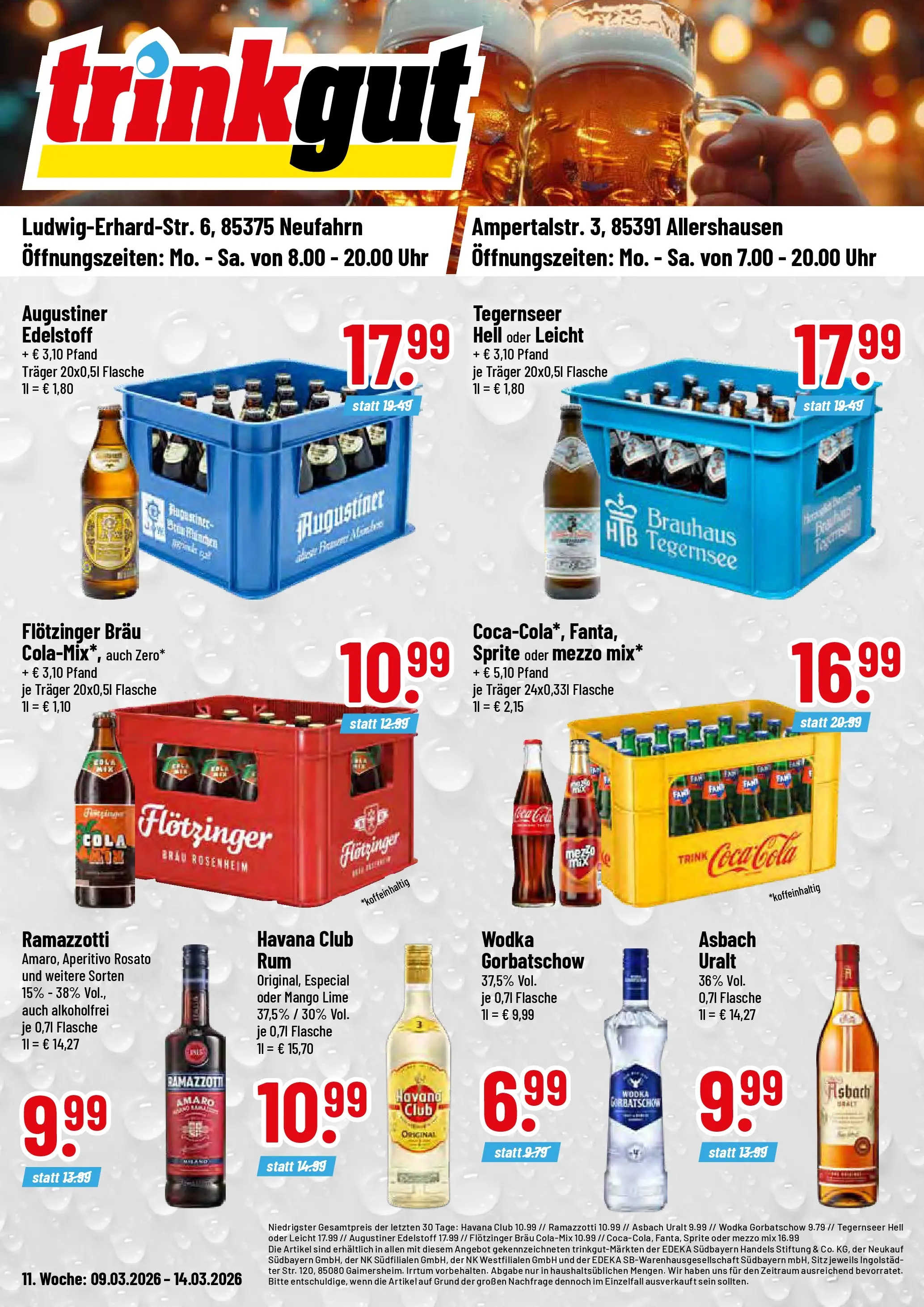 Trinkgut Prospekt Allershausen (ab 09.03.2026) » Angebote online | Seite: 1 | Produkte: Mezzo mix, Coca cola, Wodka gorbatschow, Asbach