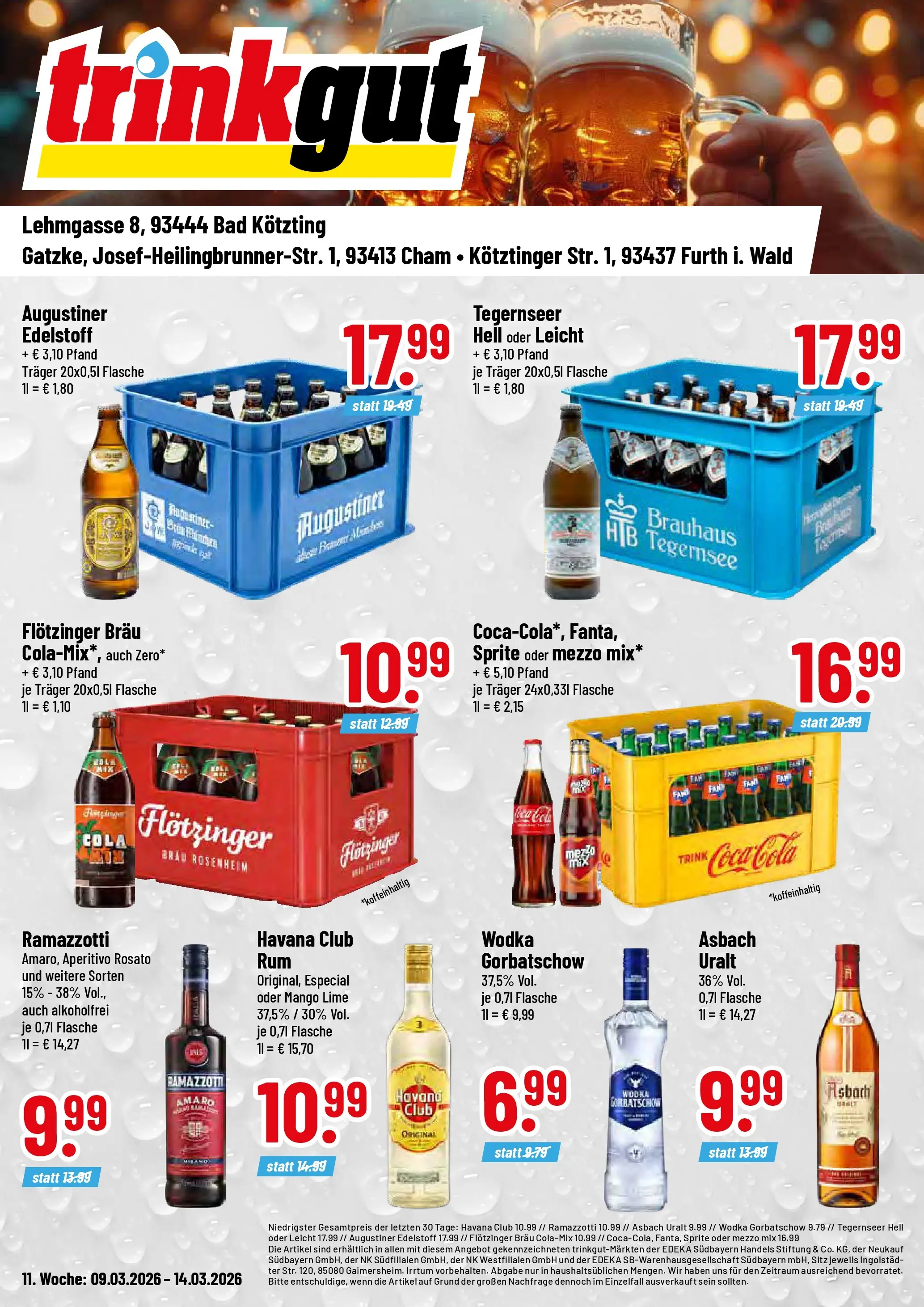 Trinkgut Prospekt Bad Kötzting (ab 09.03.2026) » Angebote online | Seite: 1 | Produkte: Havana club, Mezzo mix, Cola, Wodka