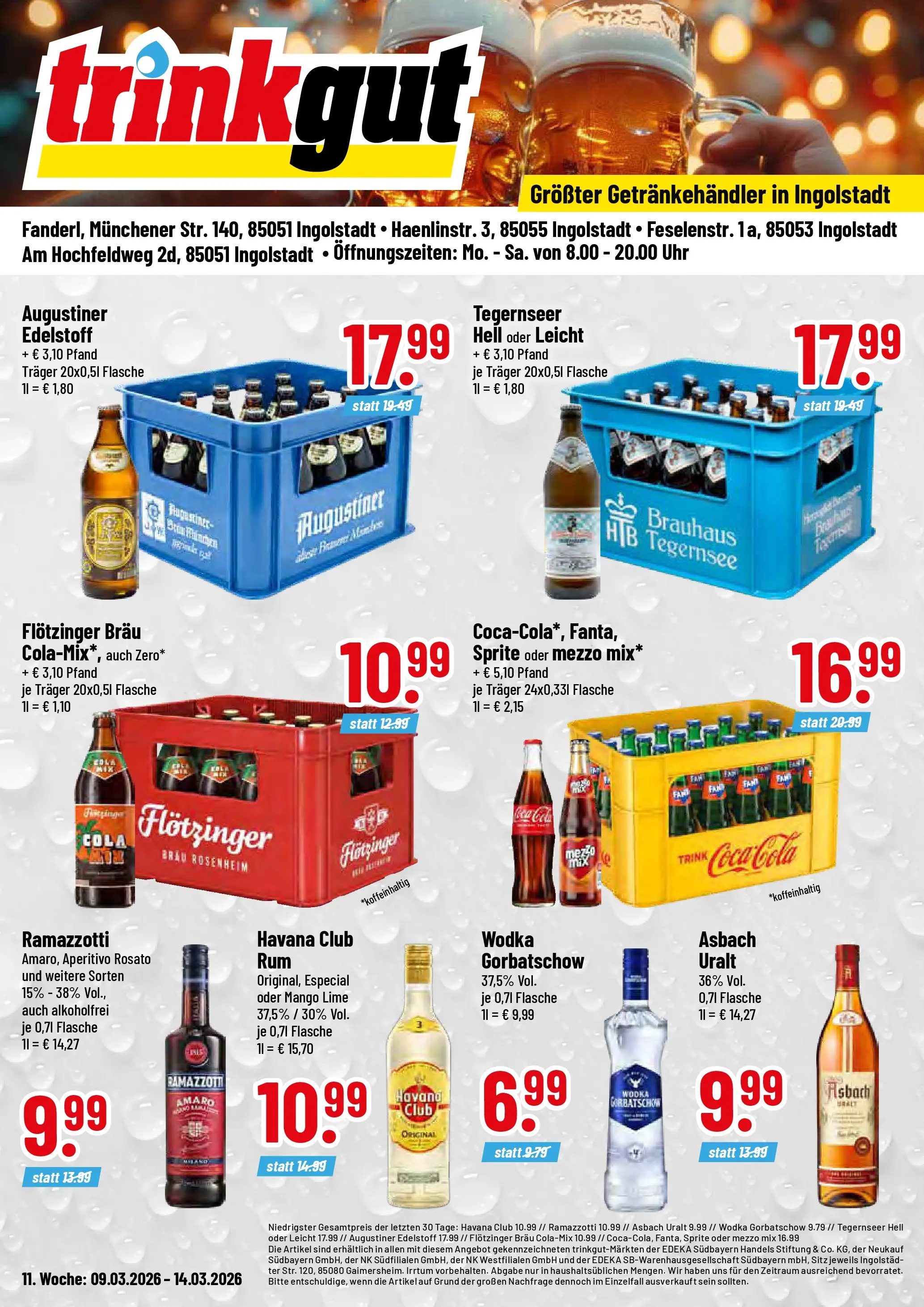 Trinkgut Prospekt Ingolstadt (ab 09.03.2026) » Angebote online | Seite: 1 | Produkte: Havana club, Wodka gorbatschow, Uhr, Asbach