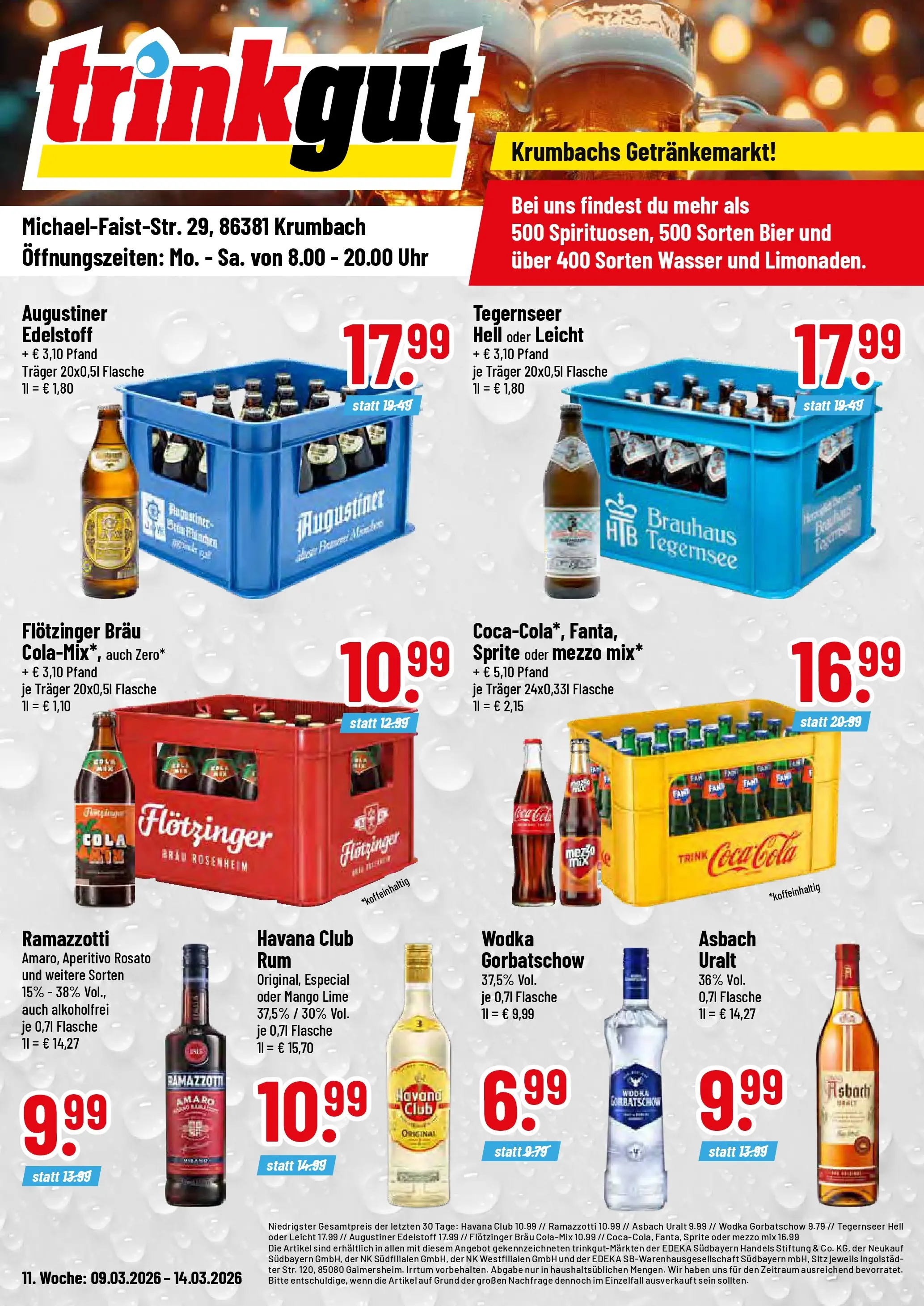 Trinkgut Prospekt Krumbach  (ab 09.03.2026) » Angebote online | Seite: 1 | Produkte: Havana club, Coca cola, Wasser, Wodka