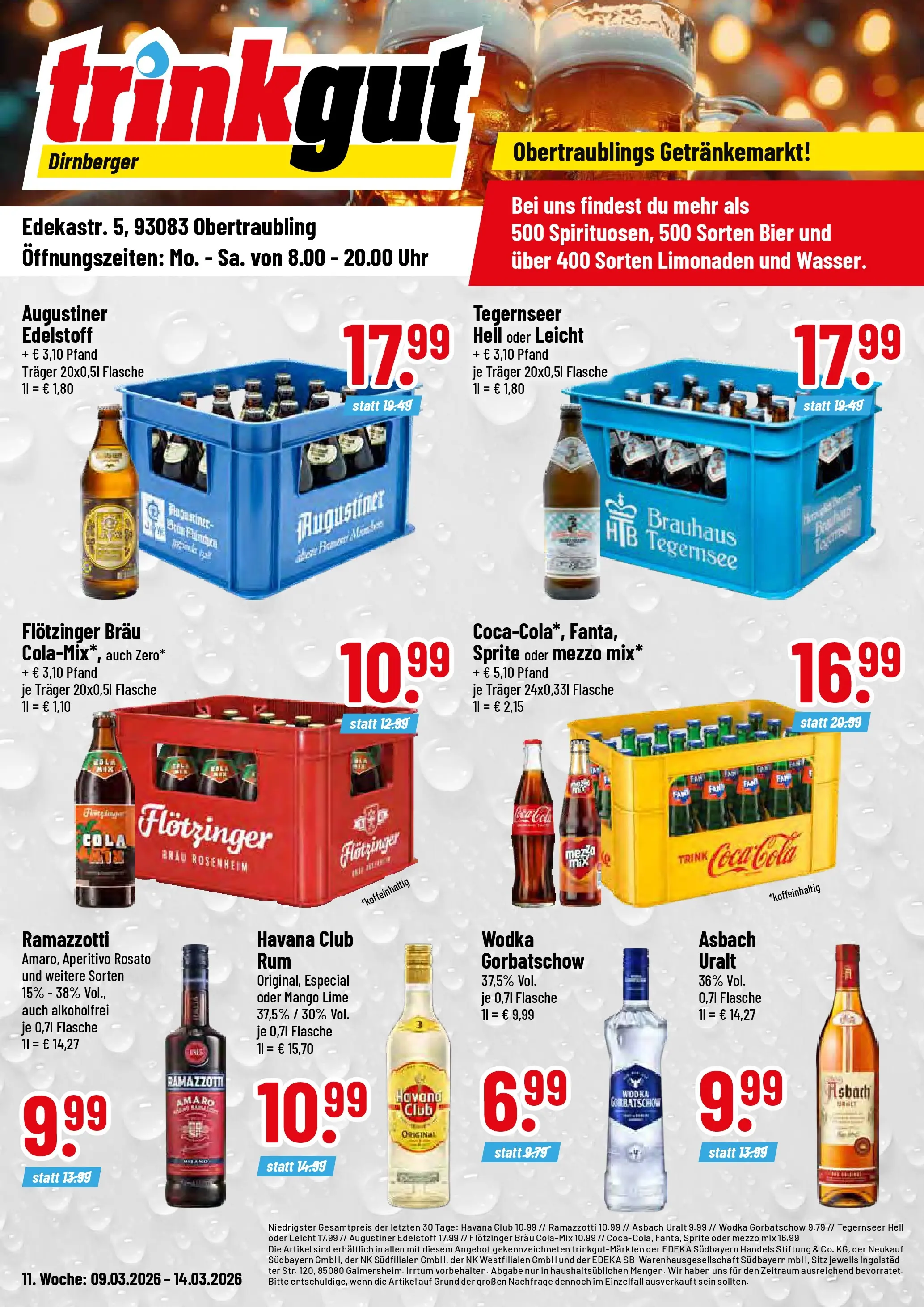 Trinkgut Prospekt Obertraubling  (ab 09.03.2026) » Angebote online | Seite: 1 | Produkte: Coca cola, Mango, Wodka gorbatschow, Wodka