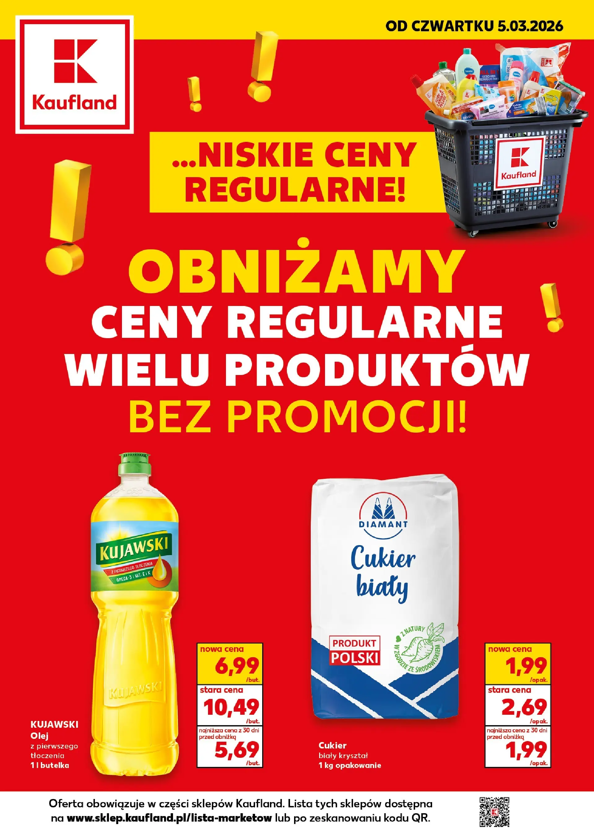 Kaufland gazetka - Obniżone ceny od 05.03.2026 - od jutra PDF | Strona: 1 | Produkty: Olej, Cukier