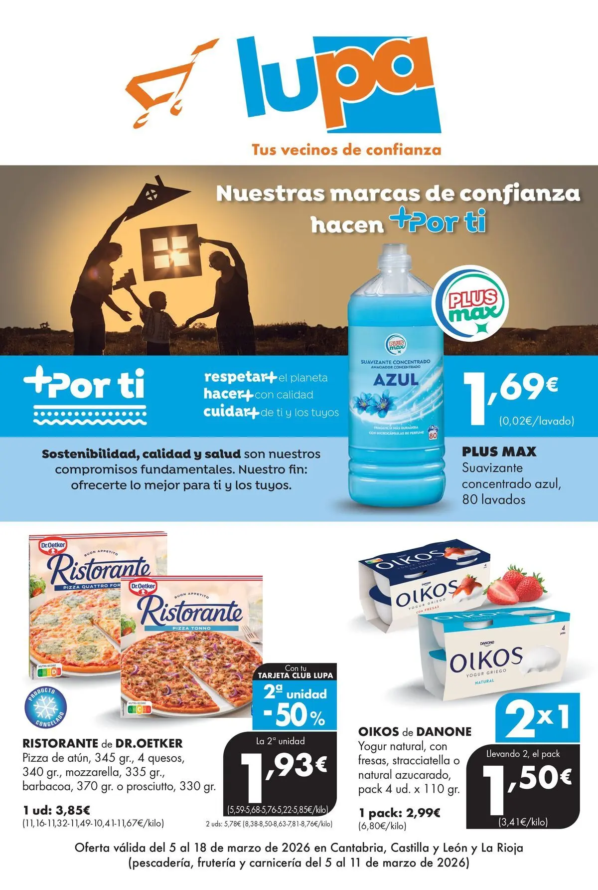 Lupa Supermercados - Tus vecinos de confianza 05/03/2026 - 18/03/2026 | Página: 1 | Productos: Yogur, Μαγειρική εστία, Fresas, Suavizante