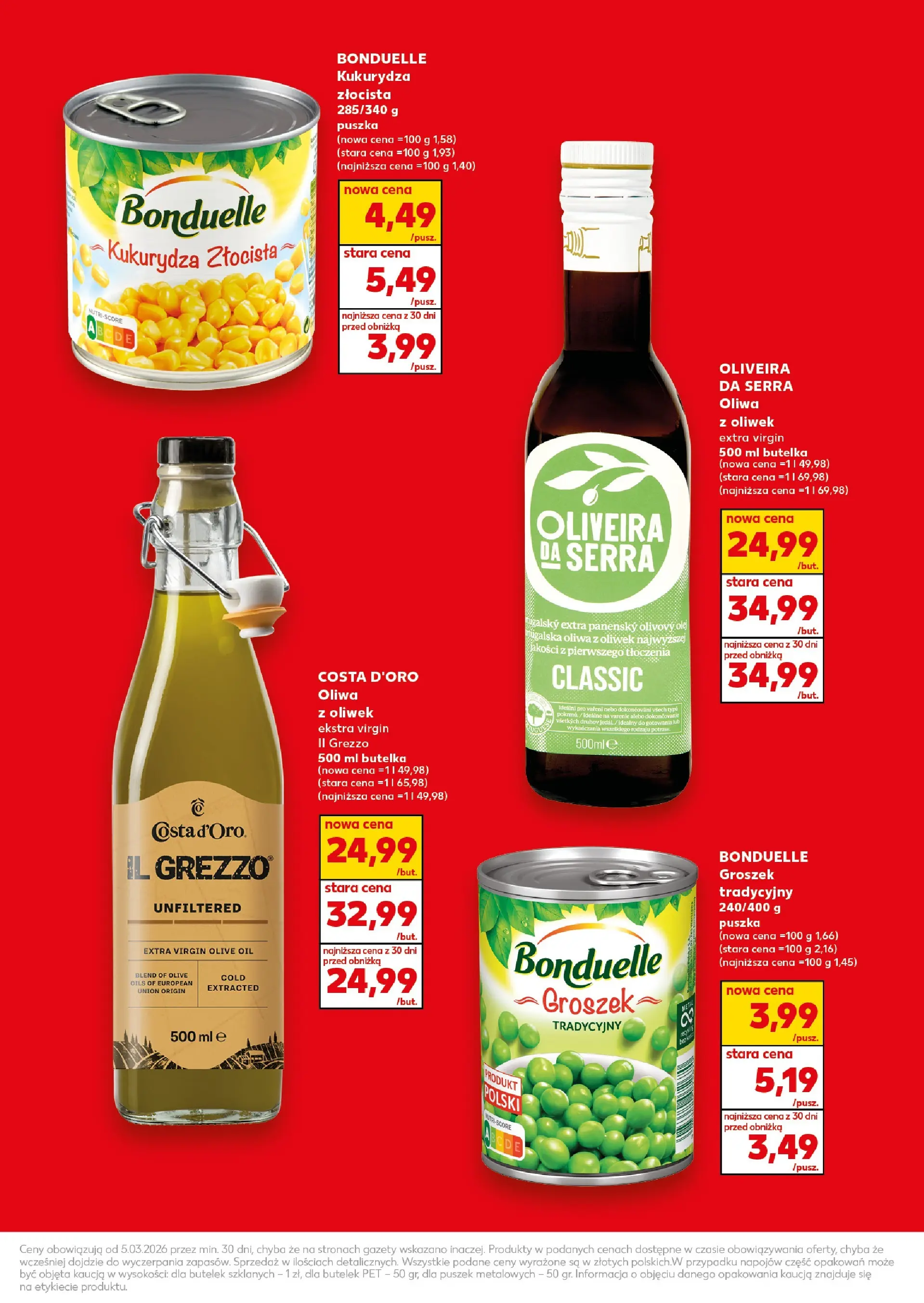 Kaufland gazetka - Obniżone ceny od 05.03.2026 - od jutra PDF | Strona: 3 | Produkty: Groszek, Oliwa z oliwek, Oliwa z oliwek extra virgin, Kukurydza