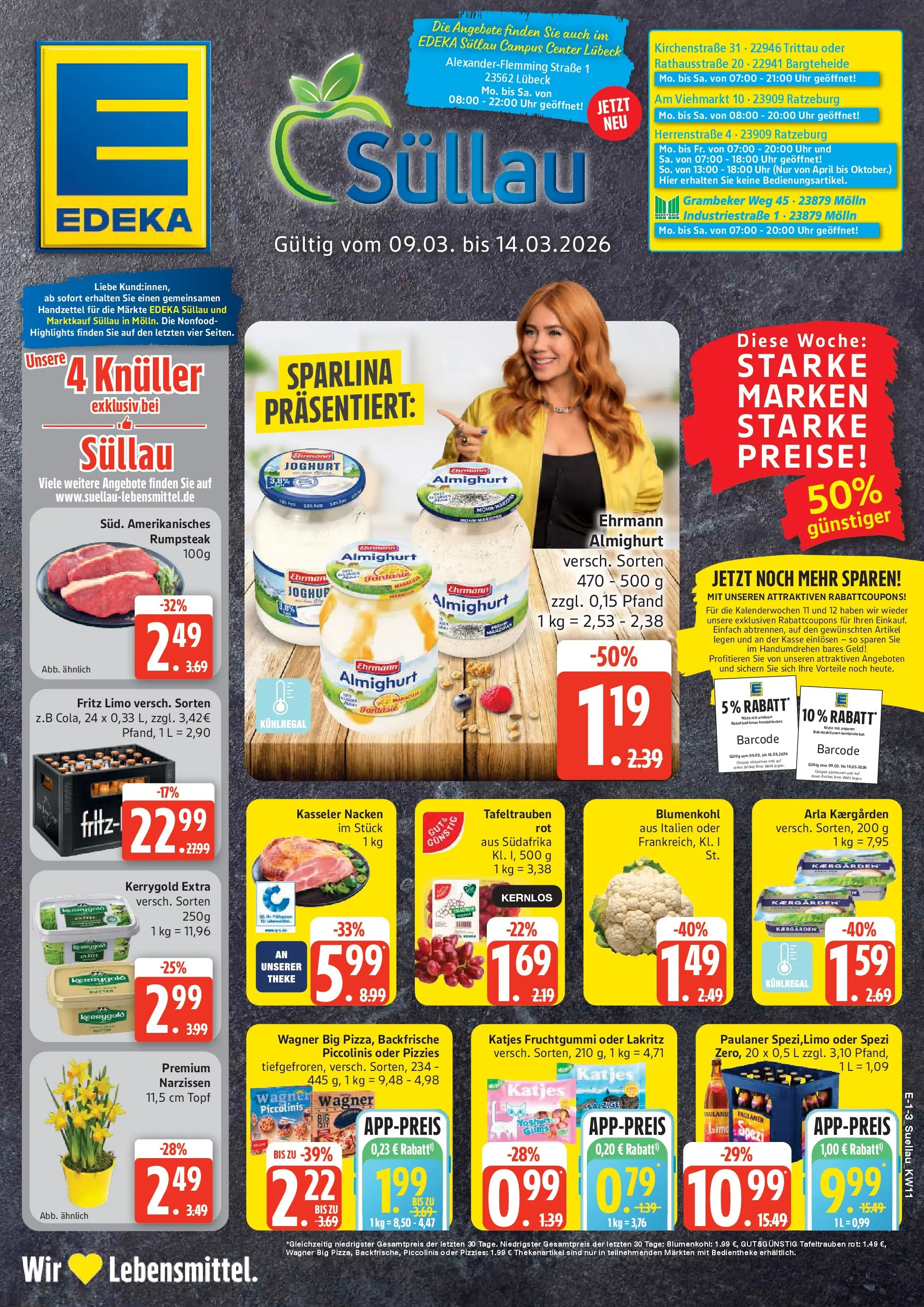 Edeka prospekt Ratzeburg	 (ab 09.03.2026) » Angebote Online | Seite: 1 | Produkte: Rumpsteak, Joghurt, Blumenkohl, Pizza
