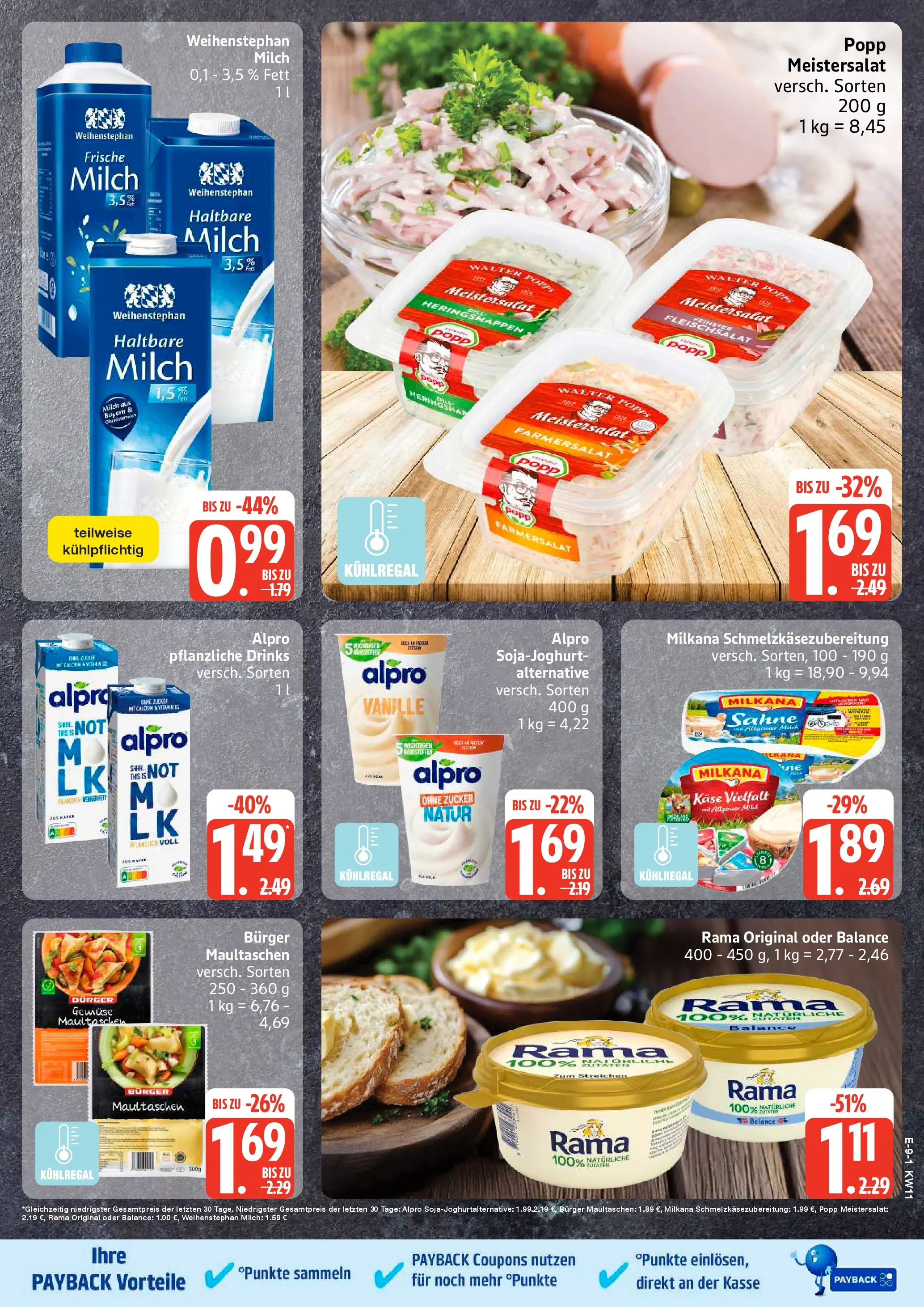Edeka prospekt Rostock	 (ab 09.03.2026) » Angebote Online | Seite: 11 | Produkte: Haltbare milch, Burger, Maultaschen, Sahne
