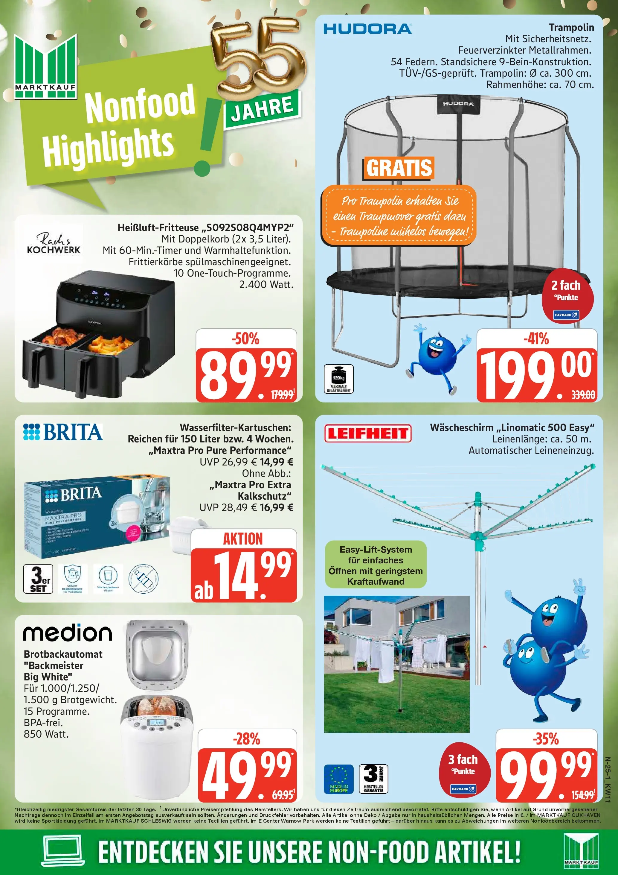 Marktkauf Prospekt Rostock (ab 09.03.2026) » Angebote online | Seite: 25 | Produkte: Trampoline, Brotbackautomat, Heißluftfritteuse