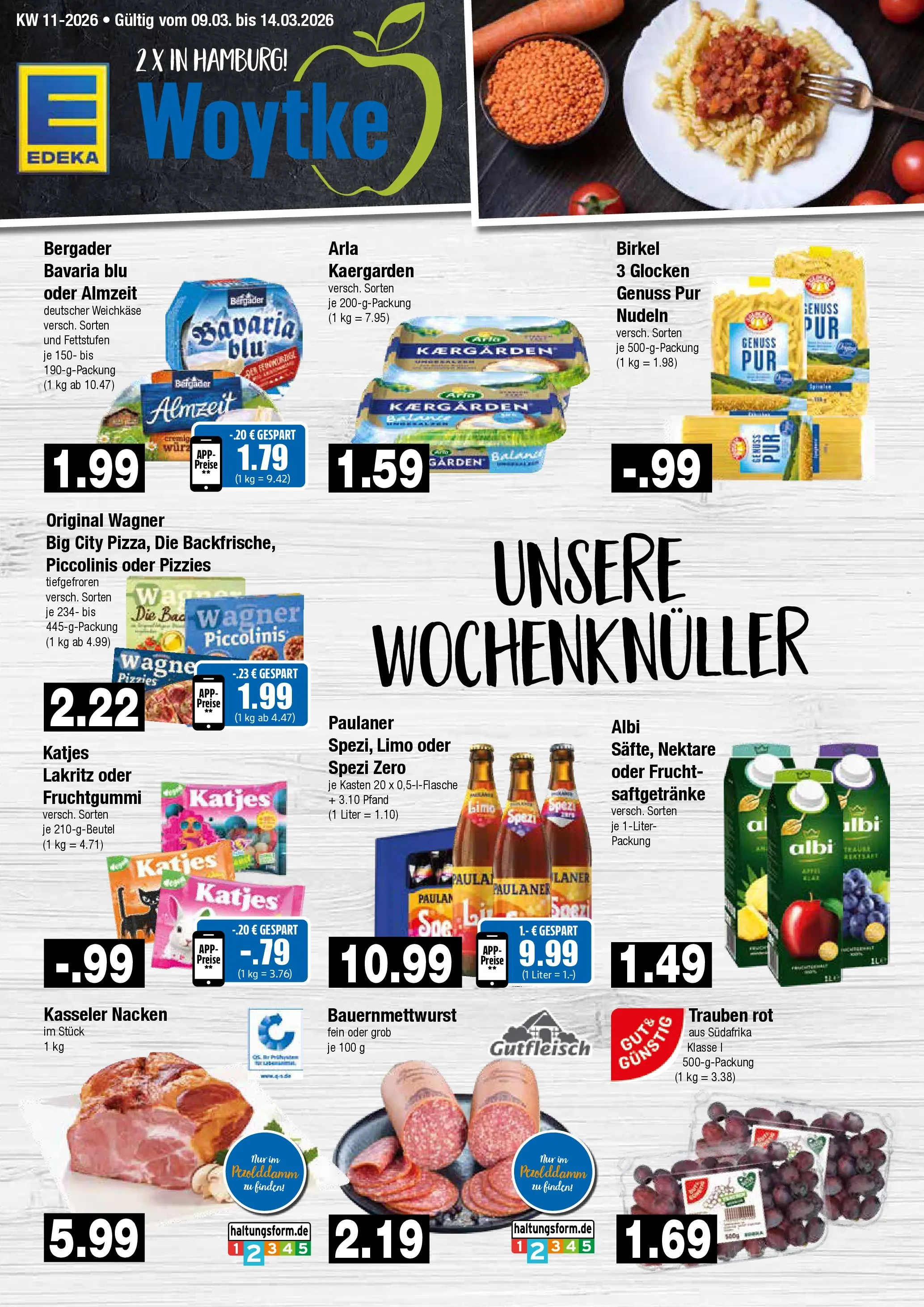 Edeka prospekt Hamburg	 (ab 09.03.2026) » Angebote Online | Seite: 1 | Produkte: Trauben, Kasseler nacken, Piccolinis, Nudeln