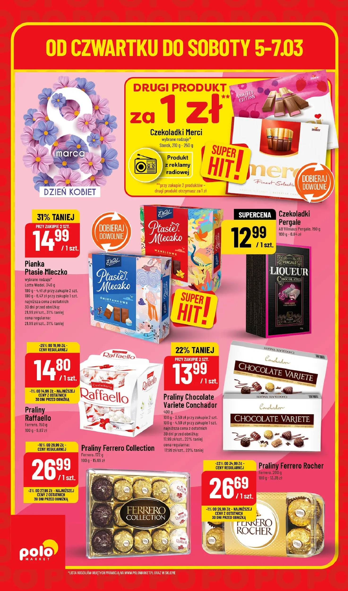 Nowa POLOmarket gazetka od jutra 05.03.2026 (PDF) | Strona: 2 | Produkty: Czekoladki, Merci, Ptasie mleczko, Ferrero rocher