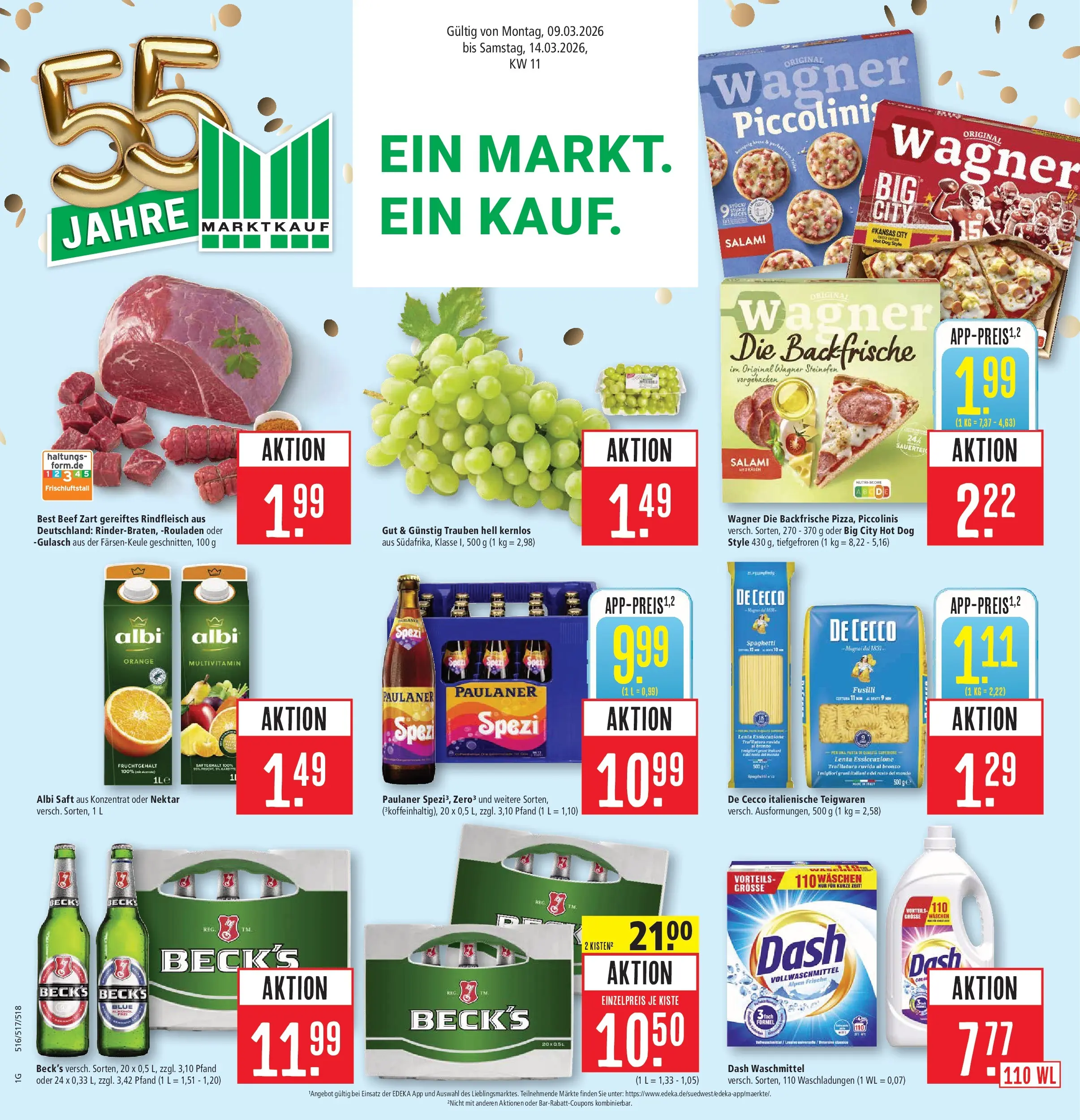 Marktkauf Prospekt Böblingen (ab 09.03.2026) » Angebote online | Seite: 1 | Produkte: Gulasch, Piccolinis, Rindfleisch, Paulaner