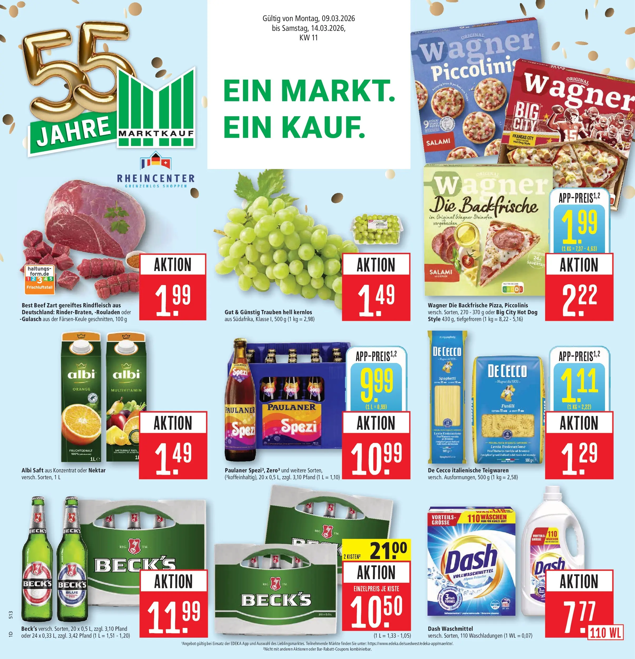 Marktkauf Prospekt Weil Am Rhein (ab 09.03.2026) » Angebote online | Seite: 1 | Produkte: Trauben, Gulasch, Piccolinis, Salami