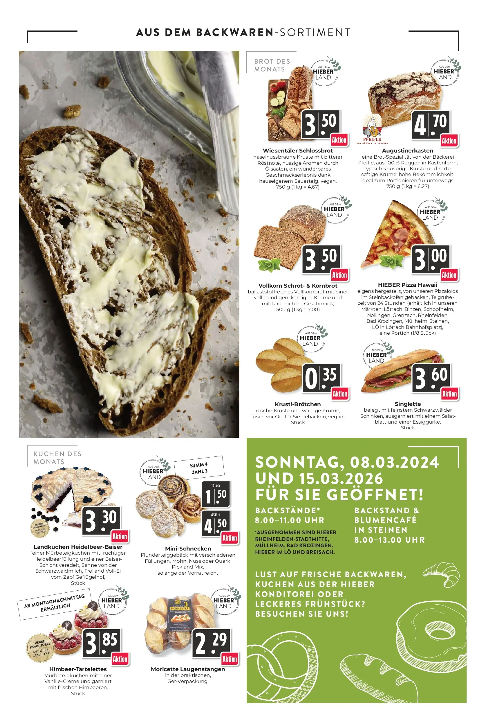 Angebote - Hieber's Frischecenter: Meine Woche (ab 08.03.2026) zum Blättern | Seite: 6 | Produkte: Brot, Pizza, Sahne, Uhr