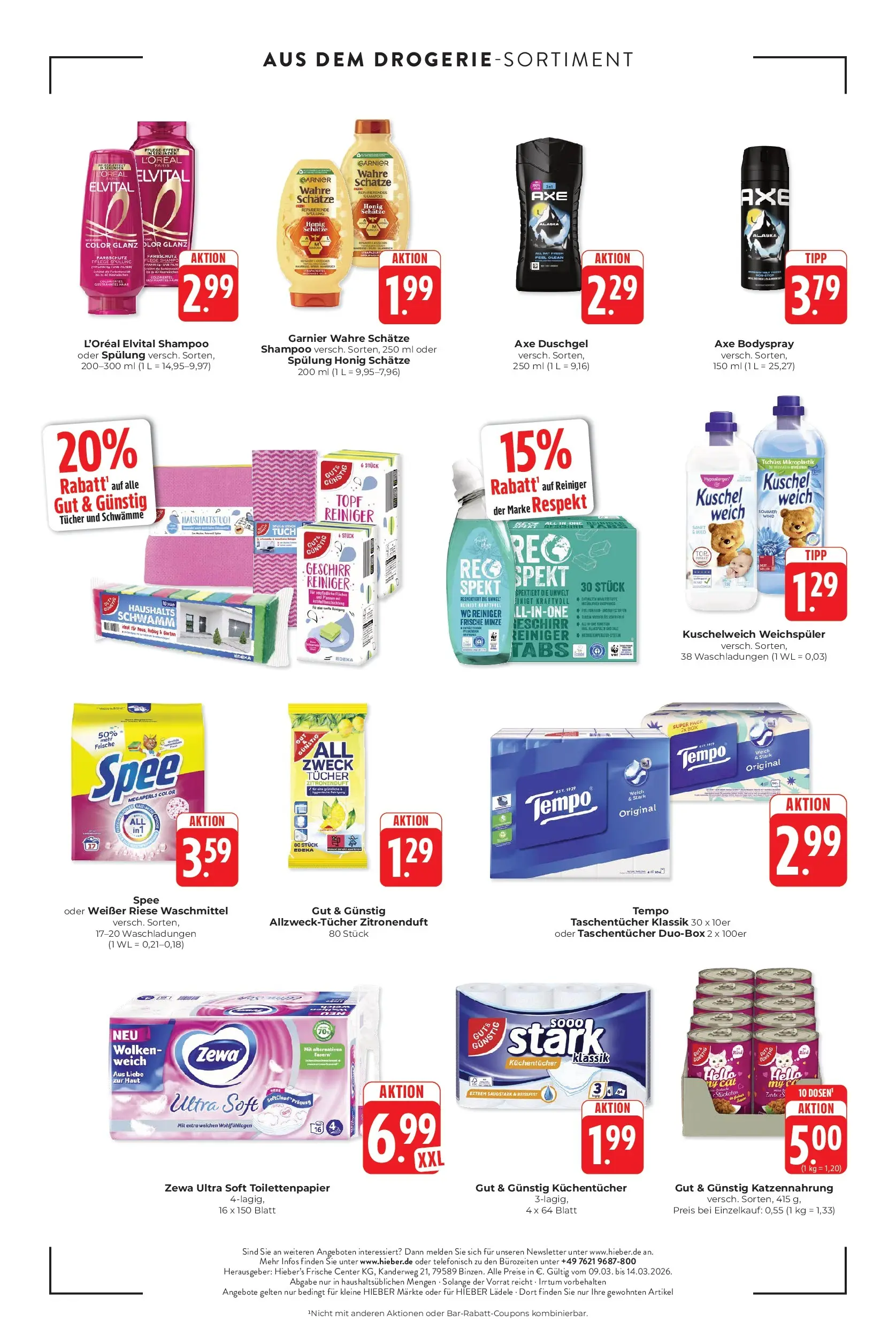 Angebote - Hieber's Frischecenter: Meine Woche (ab 08.03.2026) zum Blättern | Seite: 16 | Produkte: Zewa, Duschgel, Axe, Toilettenpapier
