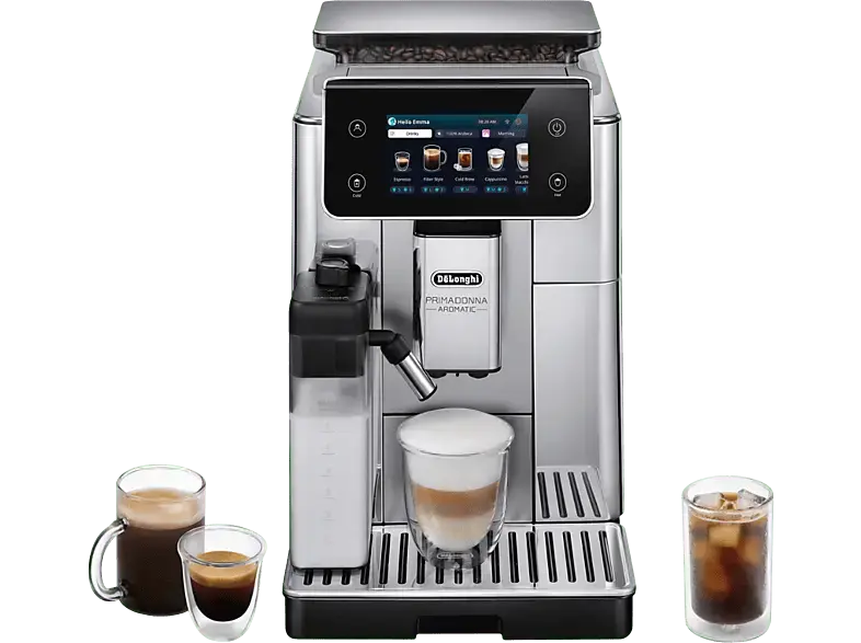 De'Longhi ECAM 630.55 SSM Primadonna Aromatic Kaffeevollautomat, mehr als 35 hei&szlig;e und kalte Rezepte (Silber, Adaptive Grinding-Technologie, 19 bar, externer Milchbeh&auml;lter)