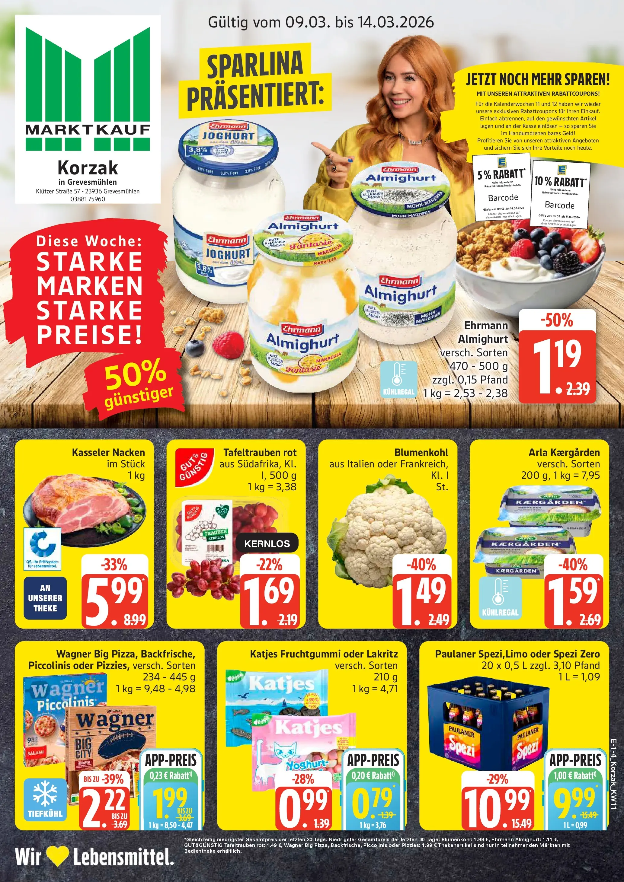 Marktkauf Prospekt Grevesmühlen (ab 09.03.2026) » Angebote online | Seite: 1 | Produkte: Joghurt, Theke, Trauben, Paulaner