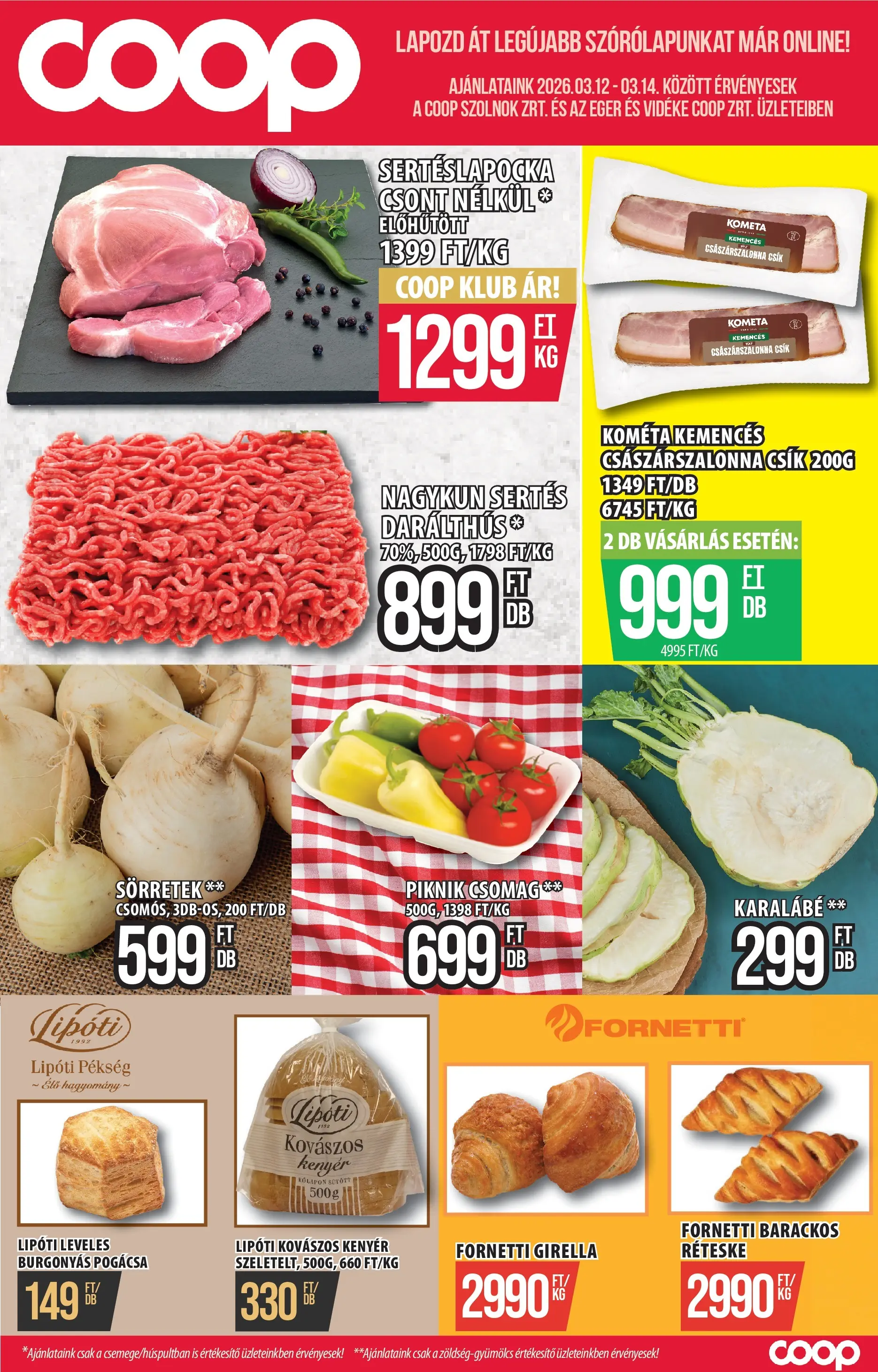 COOP Szolnok akciós újság Székesfehérvár - 2026.03.12. -tól/töl > akció, lapozható szórólap 🛍️ | Oldal: 1 | Termékek: Egér, Sertéslapocka, Kenyér, Pogácsa