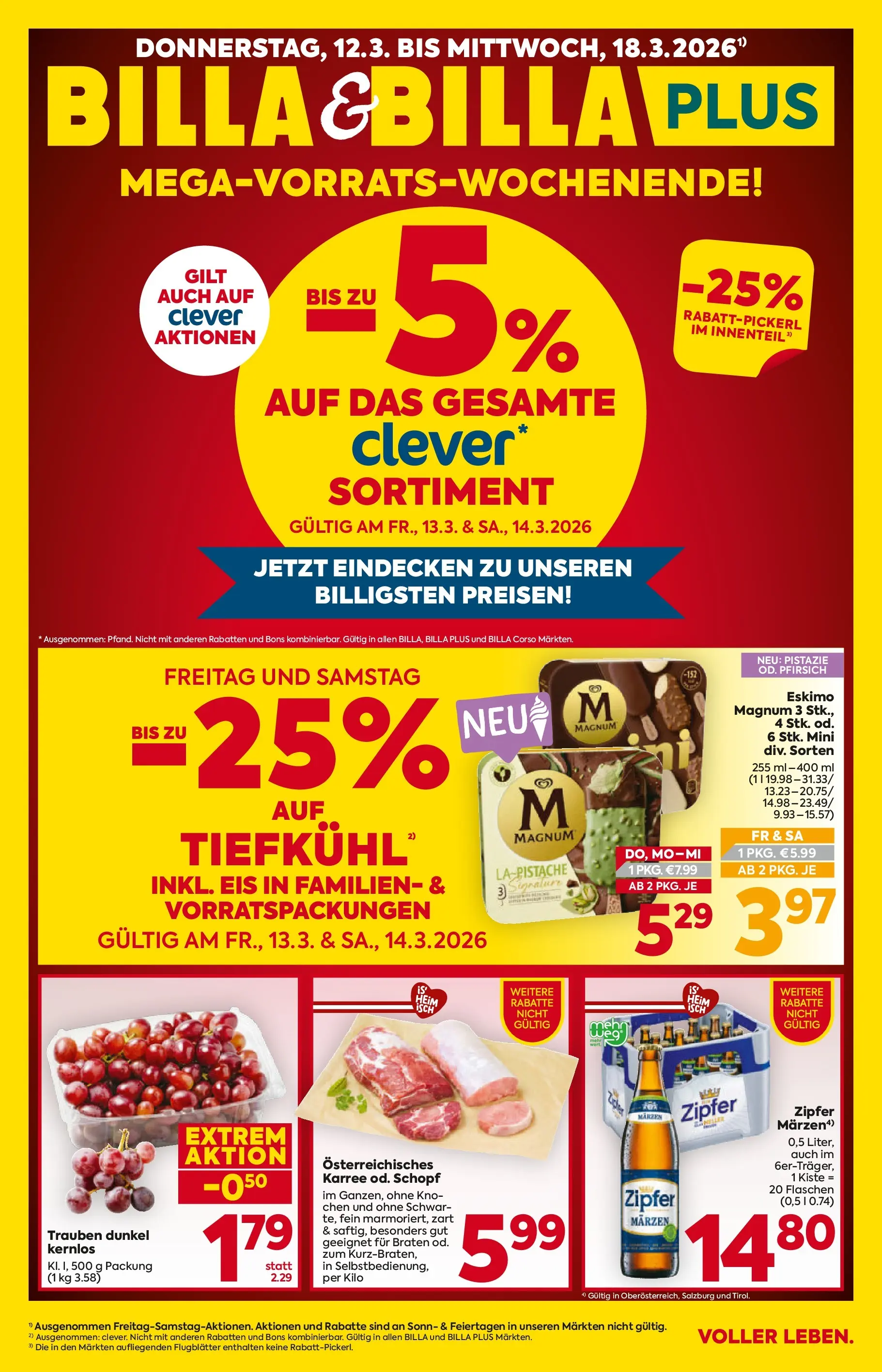 Billa - BILLA: Flugblatt gültig bei BILLA & BILLA PLUS ab 11.03.2026 - Angebote, Prospekt | Seite: 1 | Produkte: Rizsliszt, Eis, Pfirsich