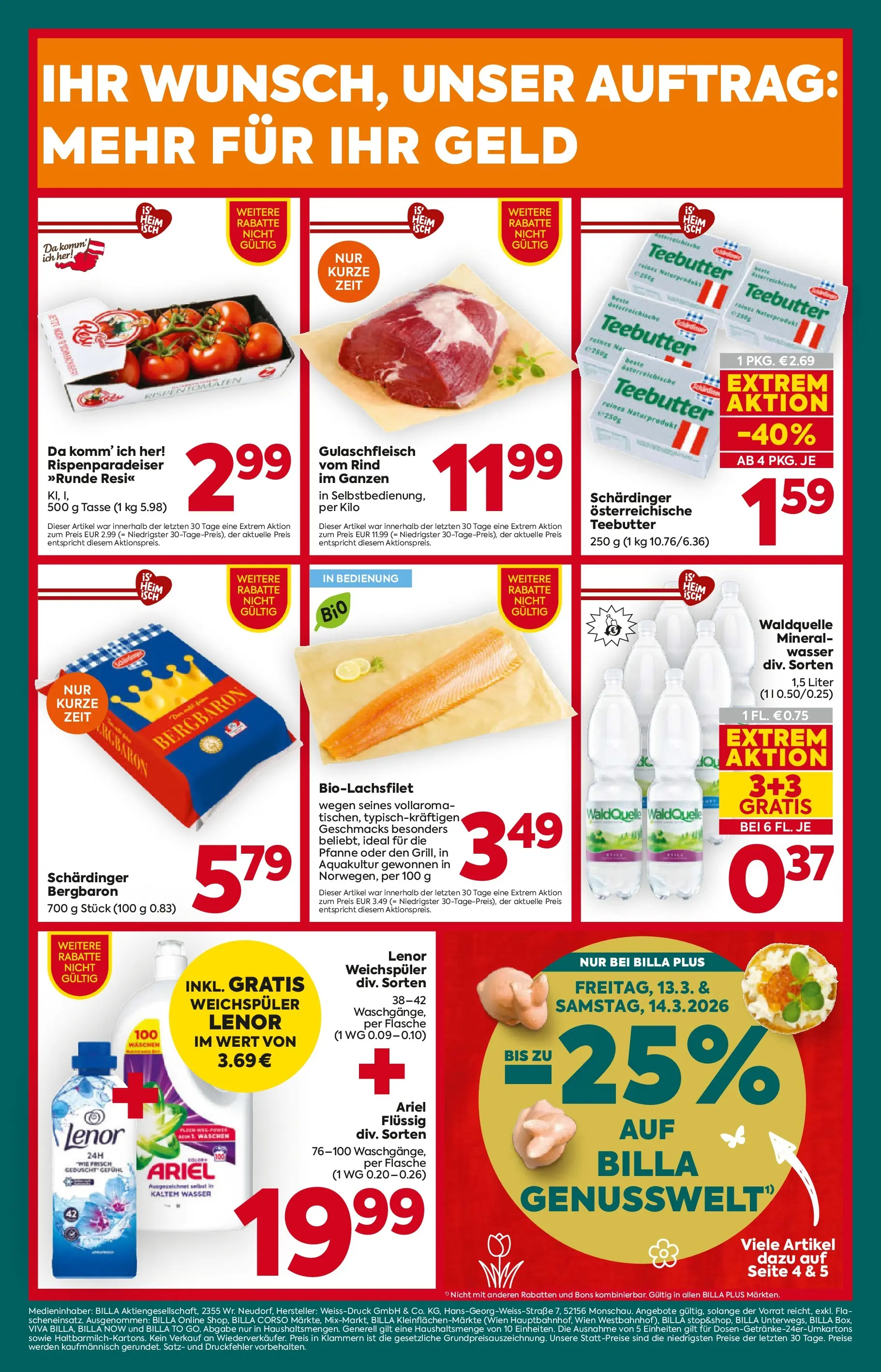 Billa Plus - BILLA PLUS: Flugblatt Burgenland von 11.03.2026 - Aktuelle Angebote | Seite: 16 | Produkte: Wasser, Weichspüler