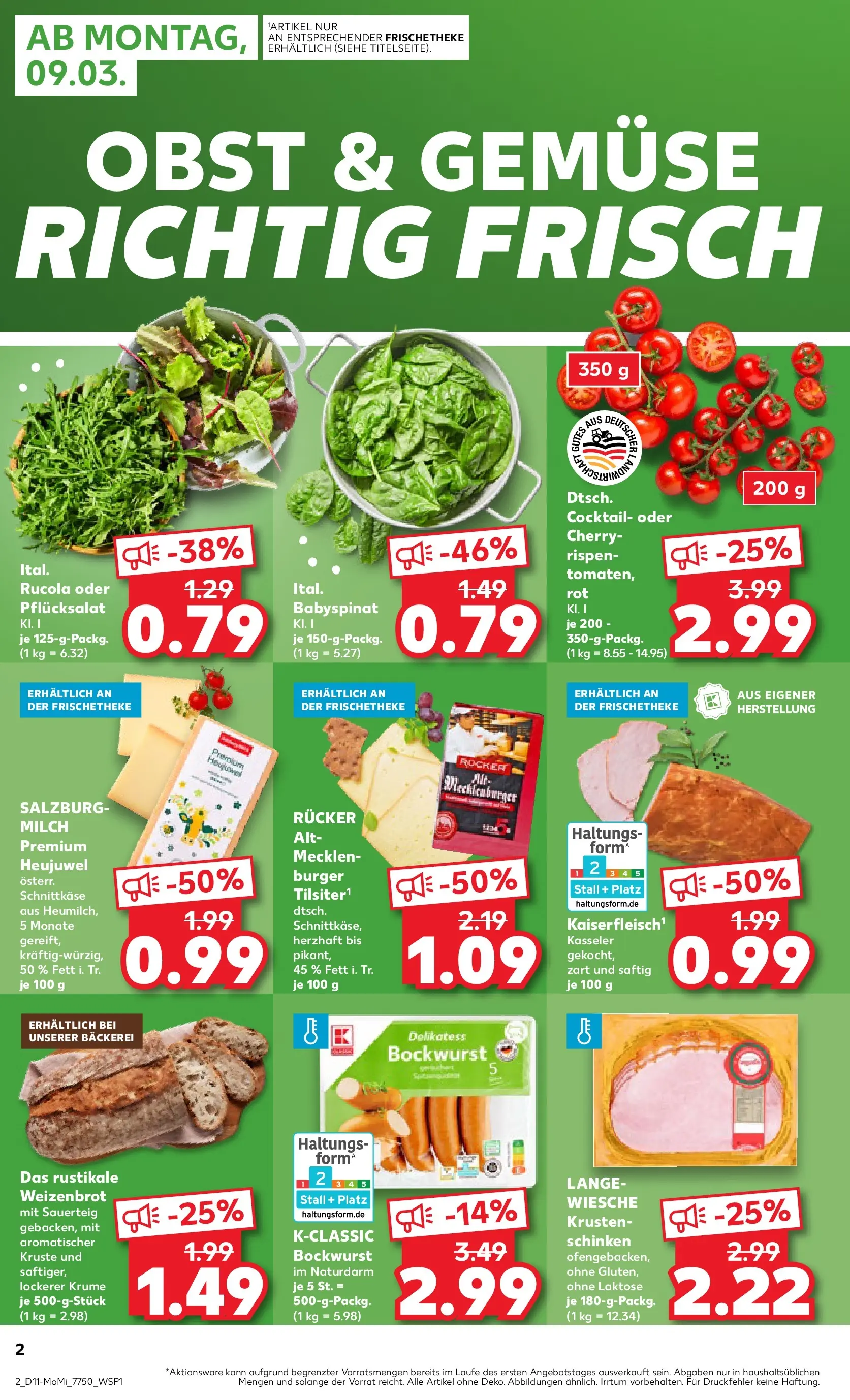 Prospekt Kaufland ab 09.03.2026 » Angebote Online zum Blättern | Seite: 2 | Produkte: Milch, Rucola, Burger, Gemüse