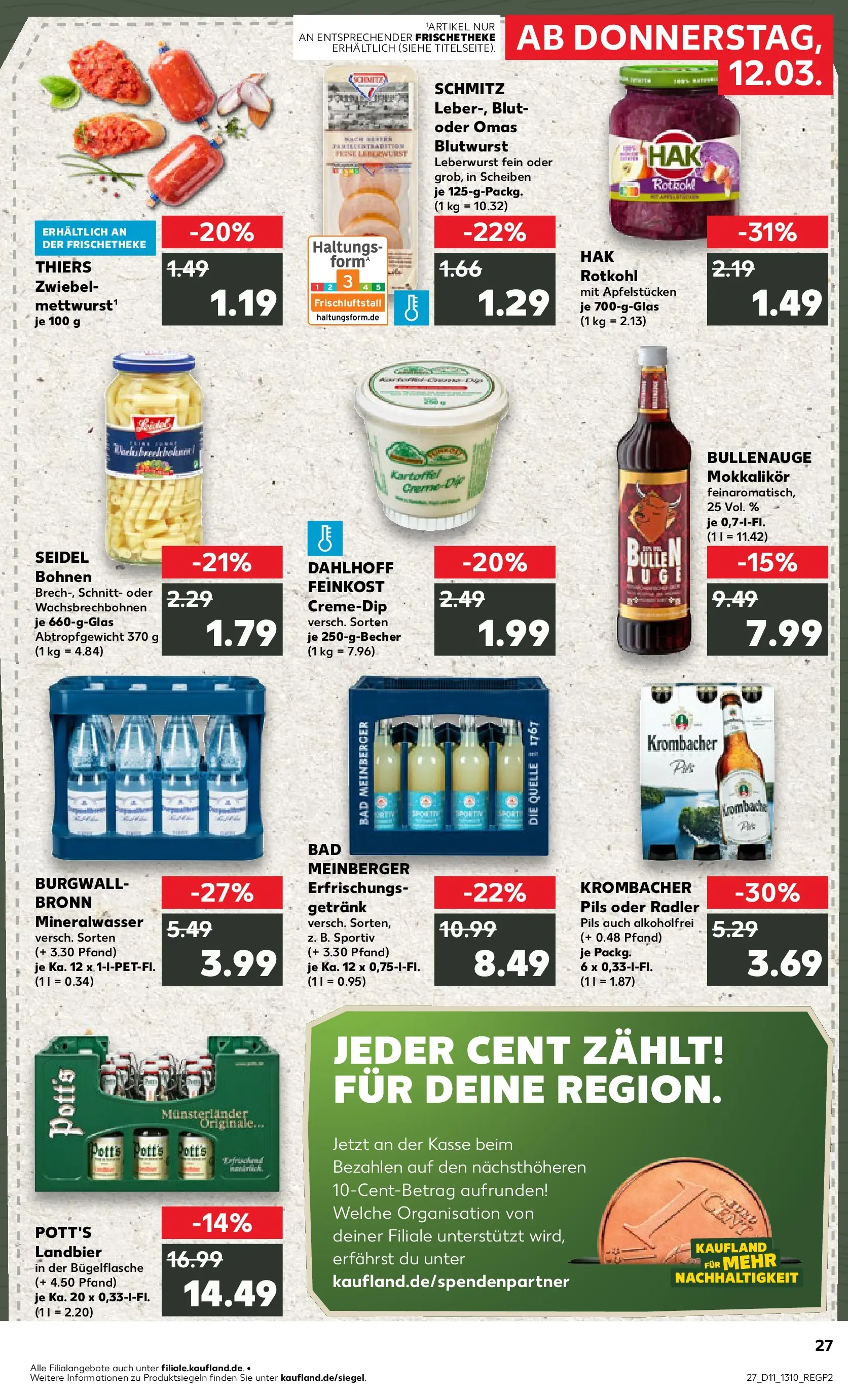 Prospekt Kaufland ab 12.03.2026 » Angebote Online zum Blättern | Seite: 27 | Produkte: Rotkohl, Bad, Mineralwasser, Radler