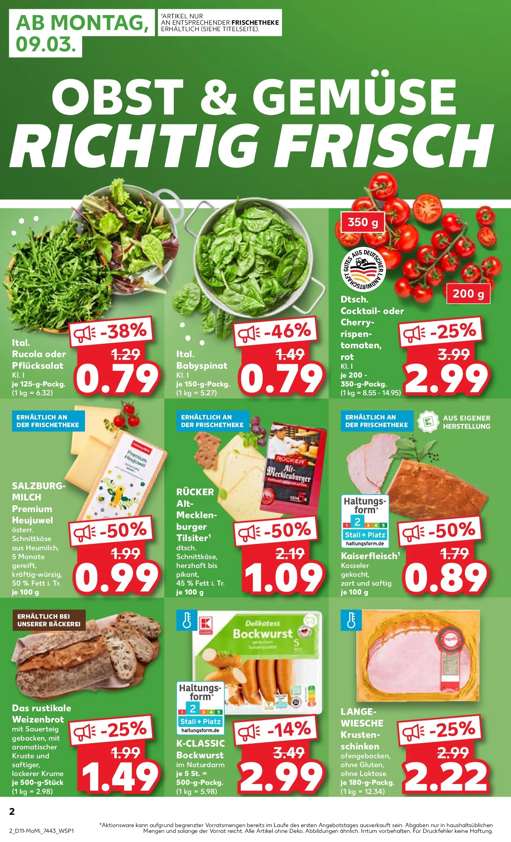 Prospekt Kaufland ab 09.03.2026 » Angebote Online zum Blättern | Seite: 2 | Produkte: Rucola, Burger, Gemüse, Obst