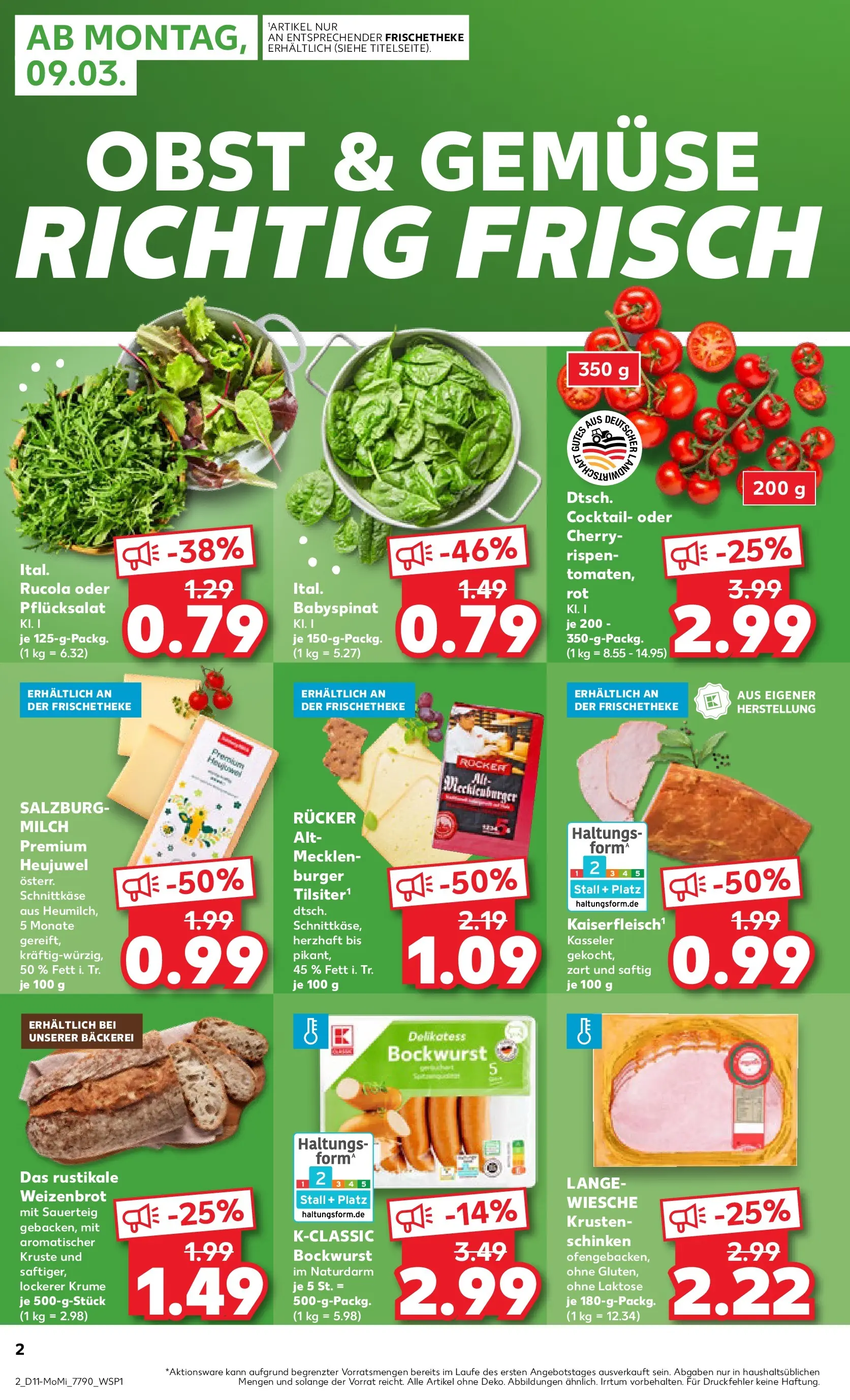 Prospekt Kaufland ab 09.03.2026 » Angebote Online zum Blättern | Seite: 2 | Produkte: Bockwurst, Rucola, Obst, Schinken