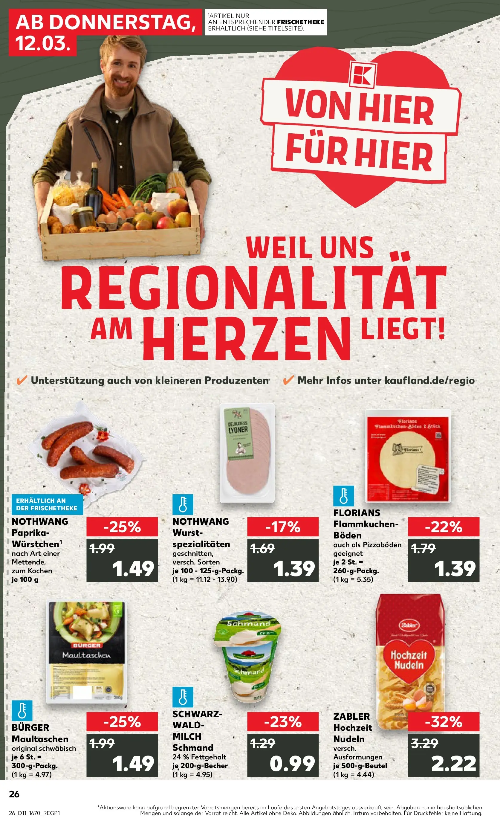 Prospekt Kaufland ab 12.03.2026 » Angebote Online zum Blättern | Seite: 26 | Produkte: Milch, Wurst, Pasta, Nudeln