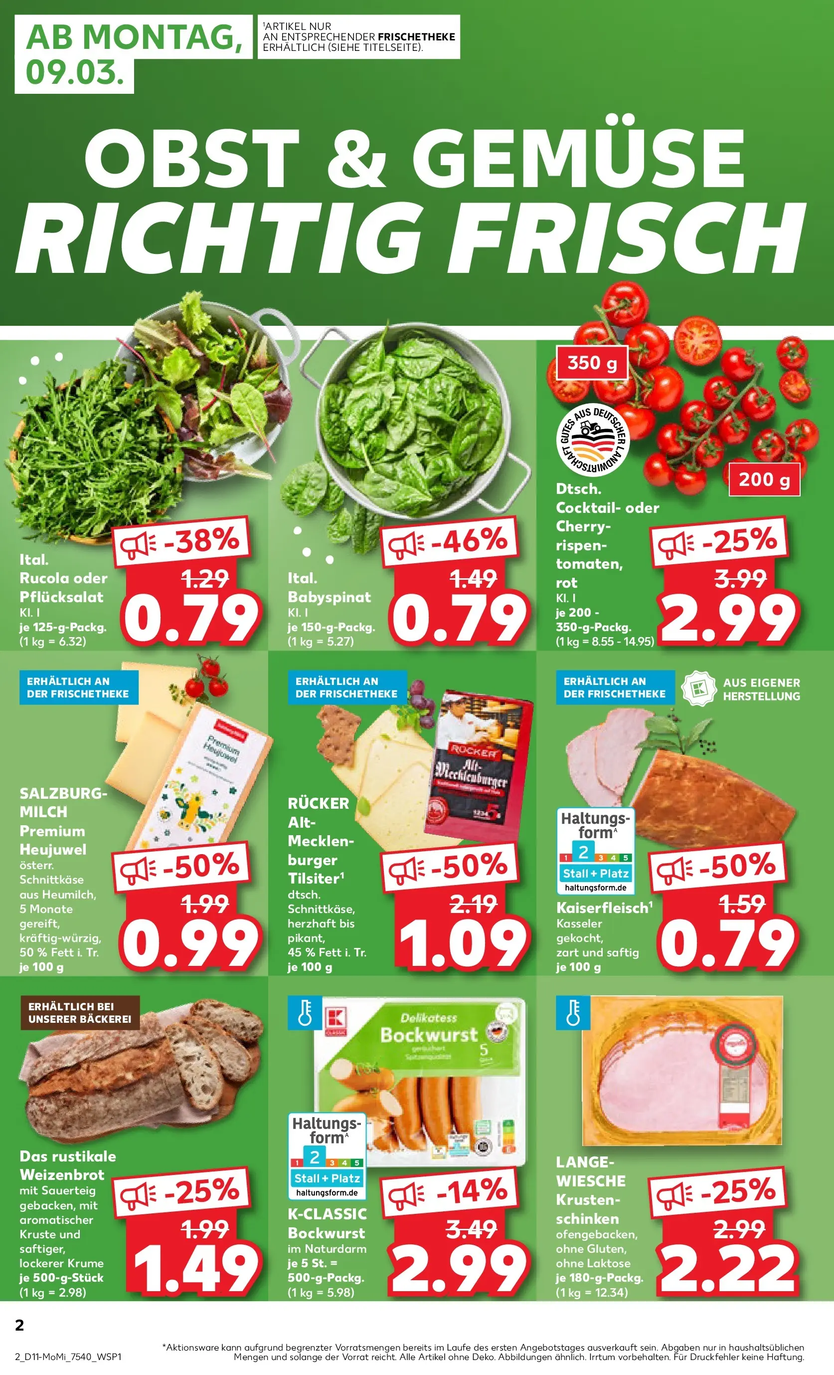 Prospekt Kaufland ab 09.03.2026 » Angebote Online zum Blättern | Seite: 2 | Produkte: Milch, Rucola, Burger, Obst