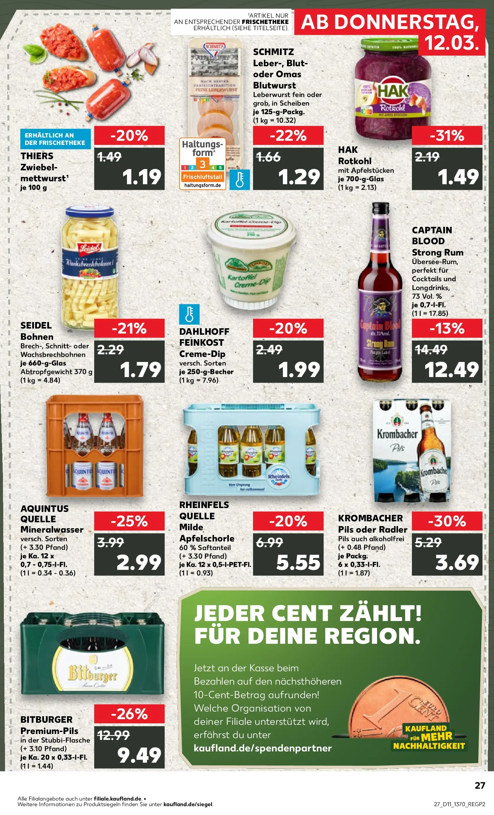 Prospekt Kaufland ab 09.03.2026 » Angebote Online zum Blättern | Seite: 39 | Produkte: Rotkohl, Rum, Mineralwasser, Radler