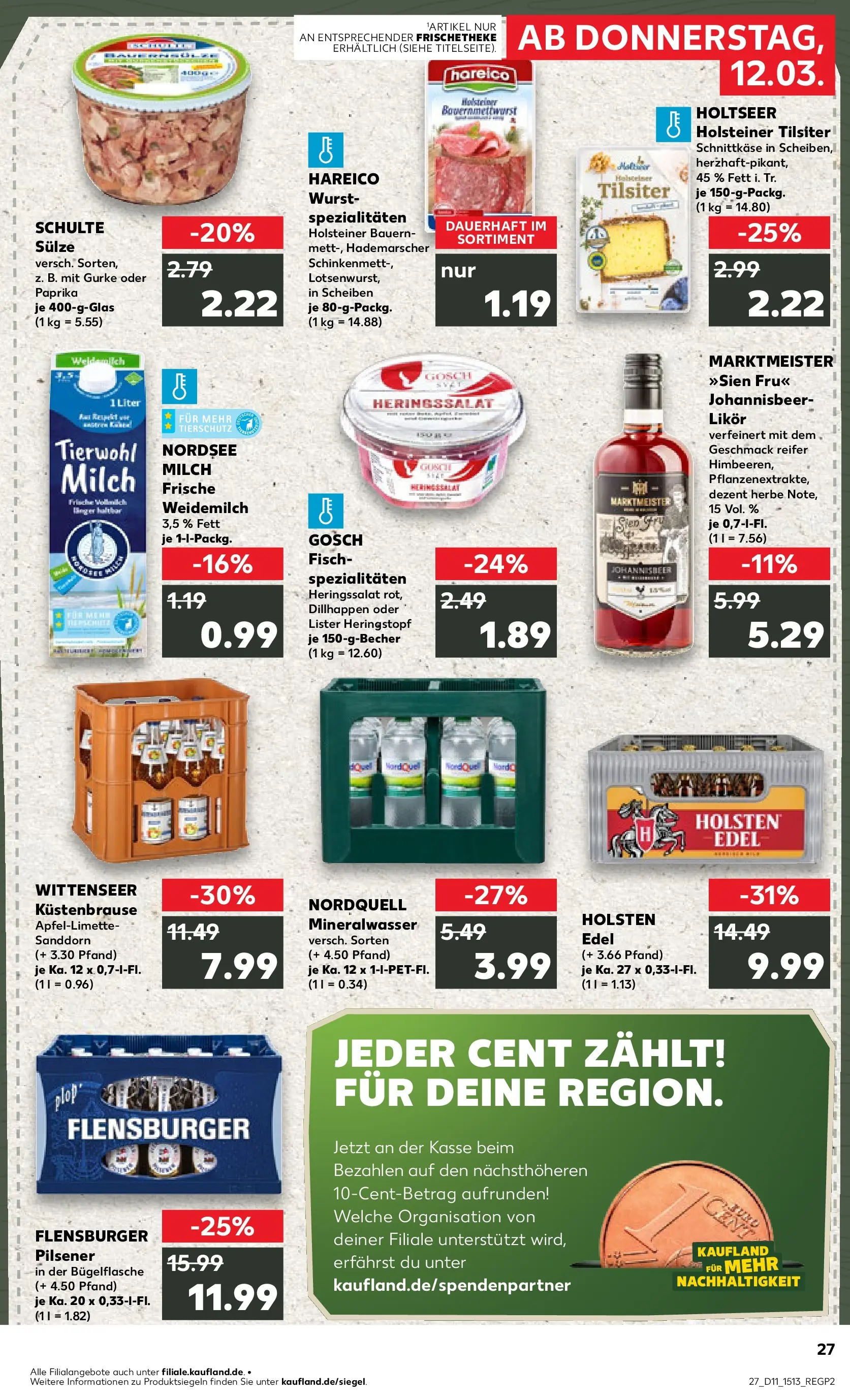 Prospekt Kaufland ab 12.03.2026 » Angebote Online zum Blättern | Seite: 27 | Produkte: Likör, Holsten edel, Mineralwasser, Fisch