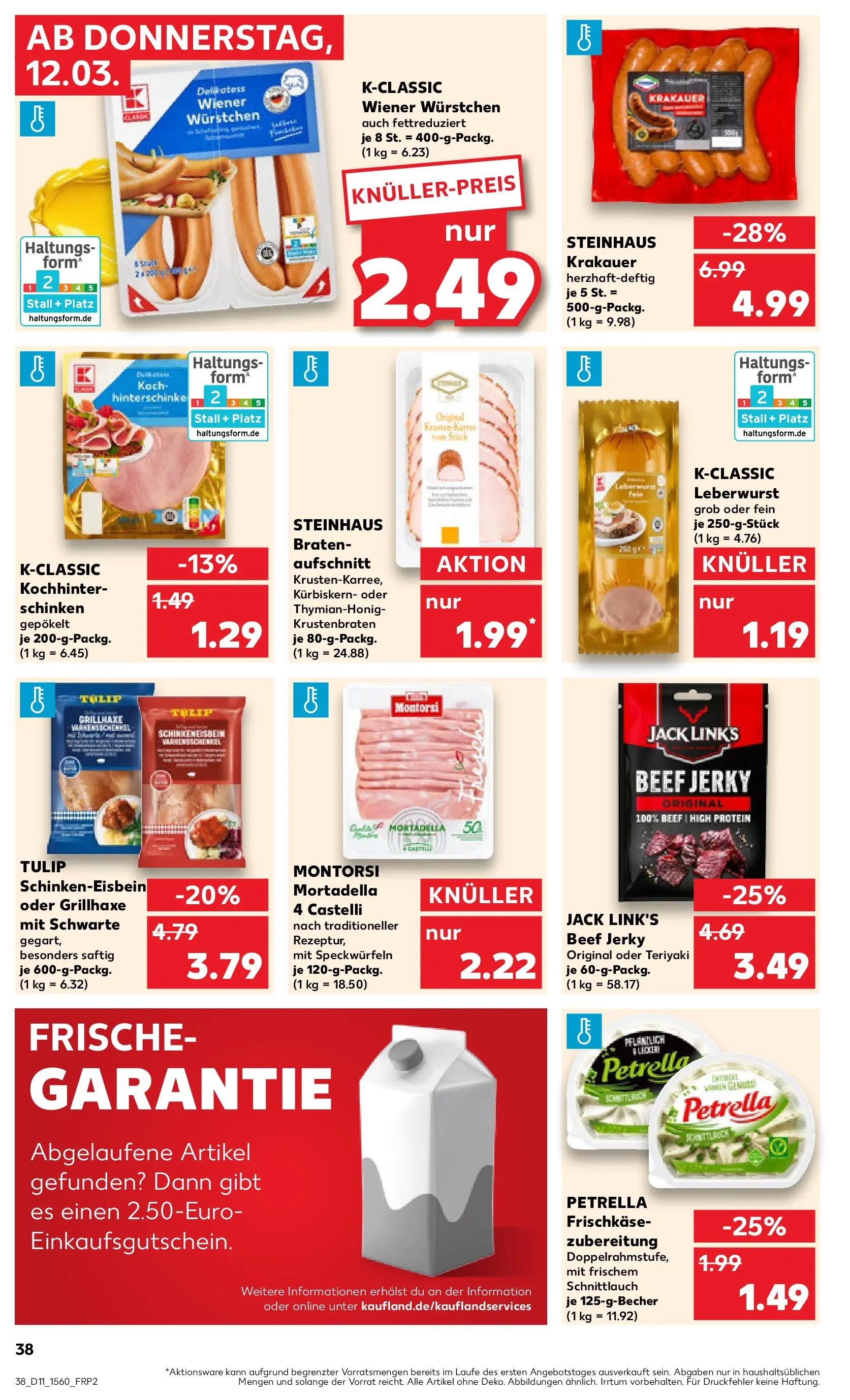 Prospekt Kaufland ab 11.03.2026 » Angebote Online zum Blättern | Seite: 38 | Produkte: Wiener wurstchen, Krustenbraten, Schinken, Frischkase