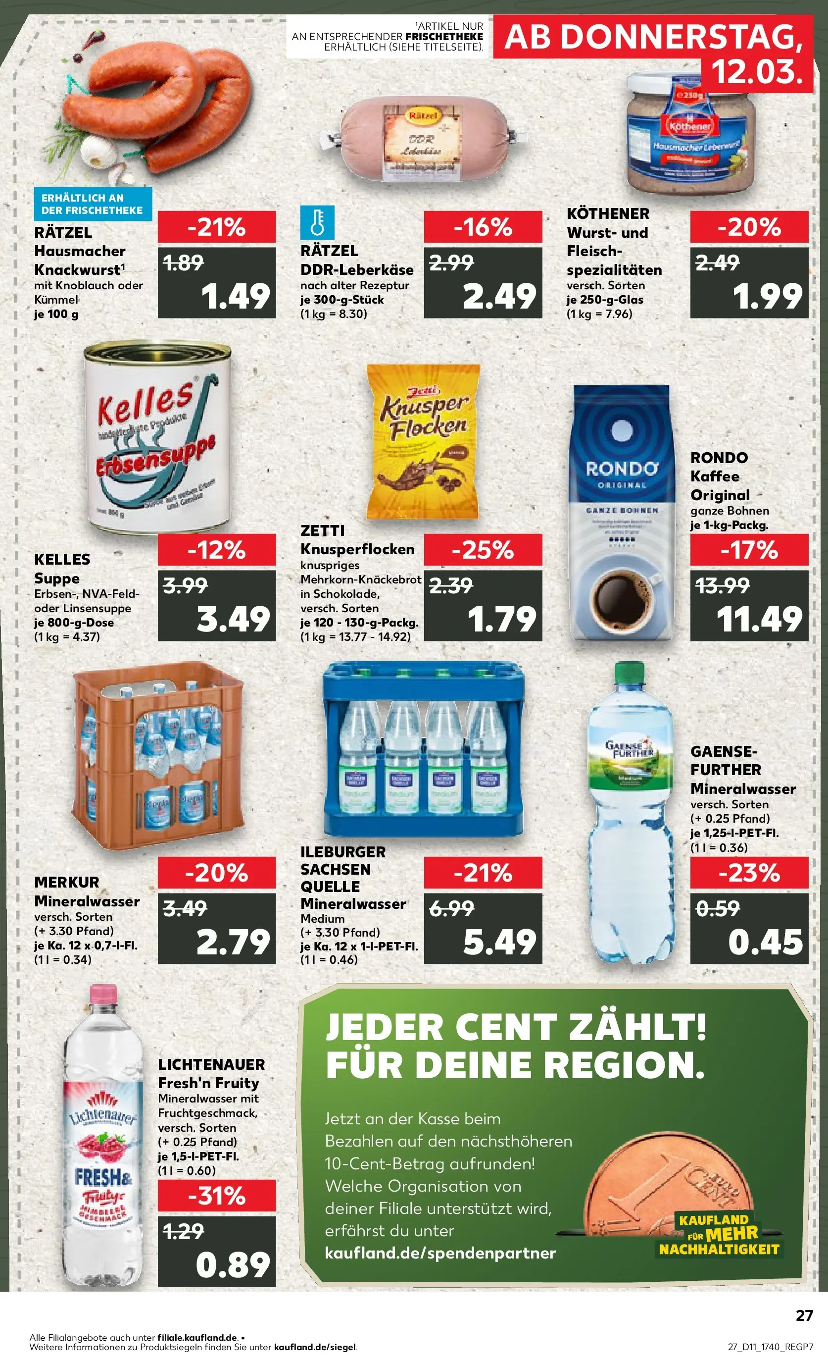 Prospekt Kaufland ab 12.03.2026 » Angebote Online zum Blättern | Seite: 27 | Produkte: Kaffee, Mineralwasser, Wurst, Flocken