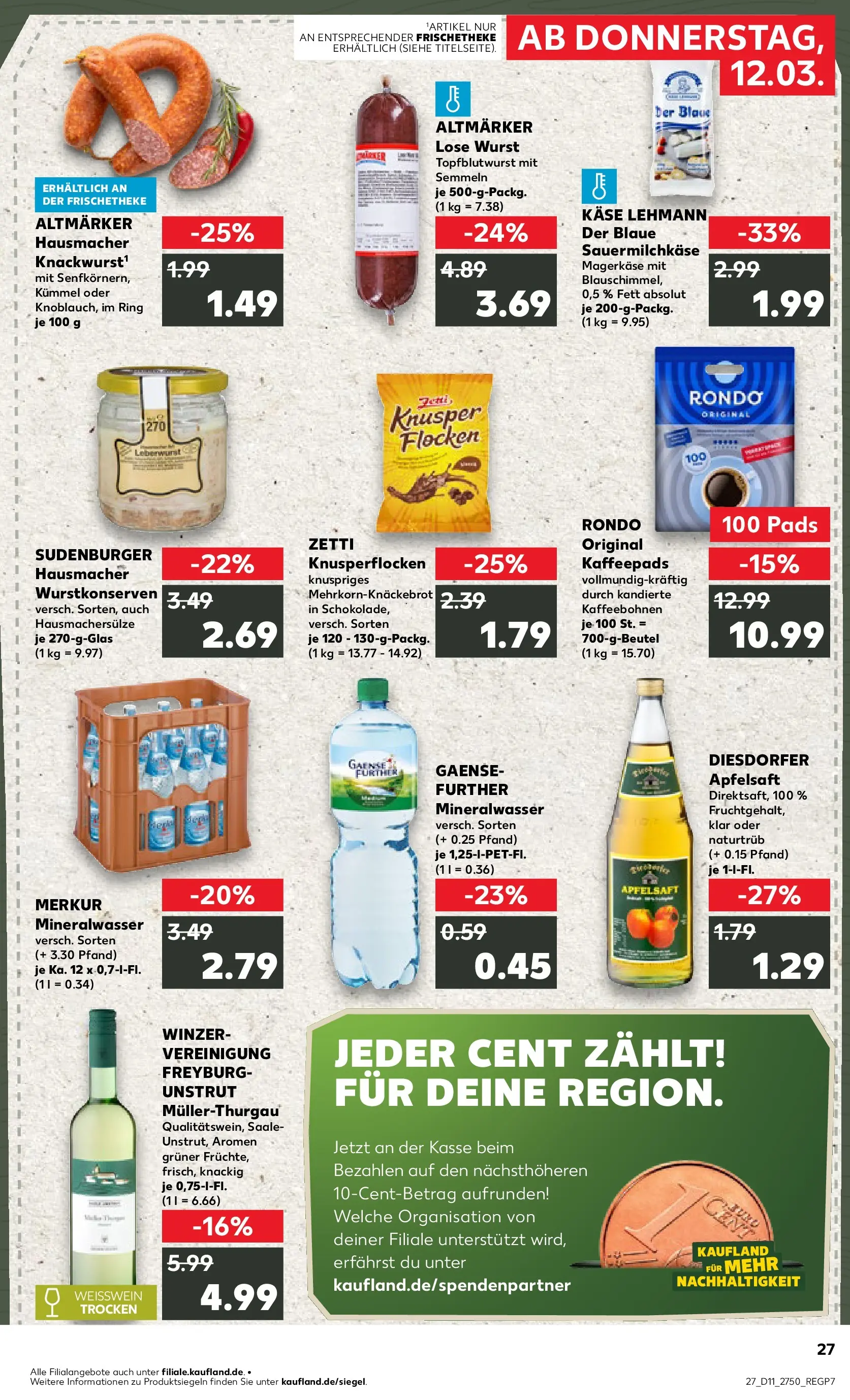 Prospekt Kaufland ab 12.03.2026 » Angebote Online zum Blättern | Seite: 27 | Produkte: Weißwein, Mineralwasser, Apple, Wurst
