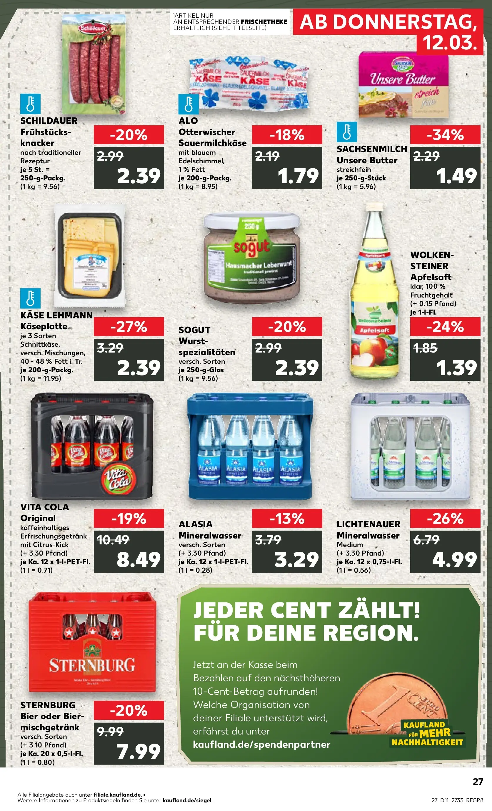 Prospekt Kaufland ab 12.03.2026 » Angebote Online zum Blättern | Seite: 27 | Produkte: Cola, Butter, Mineralwasser, Apple