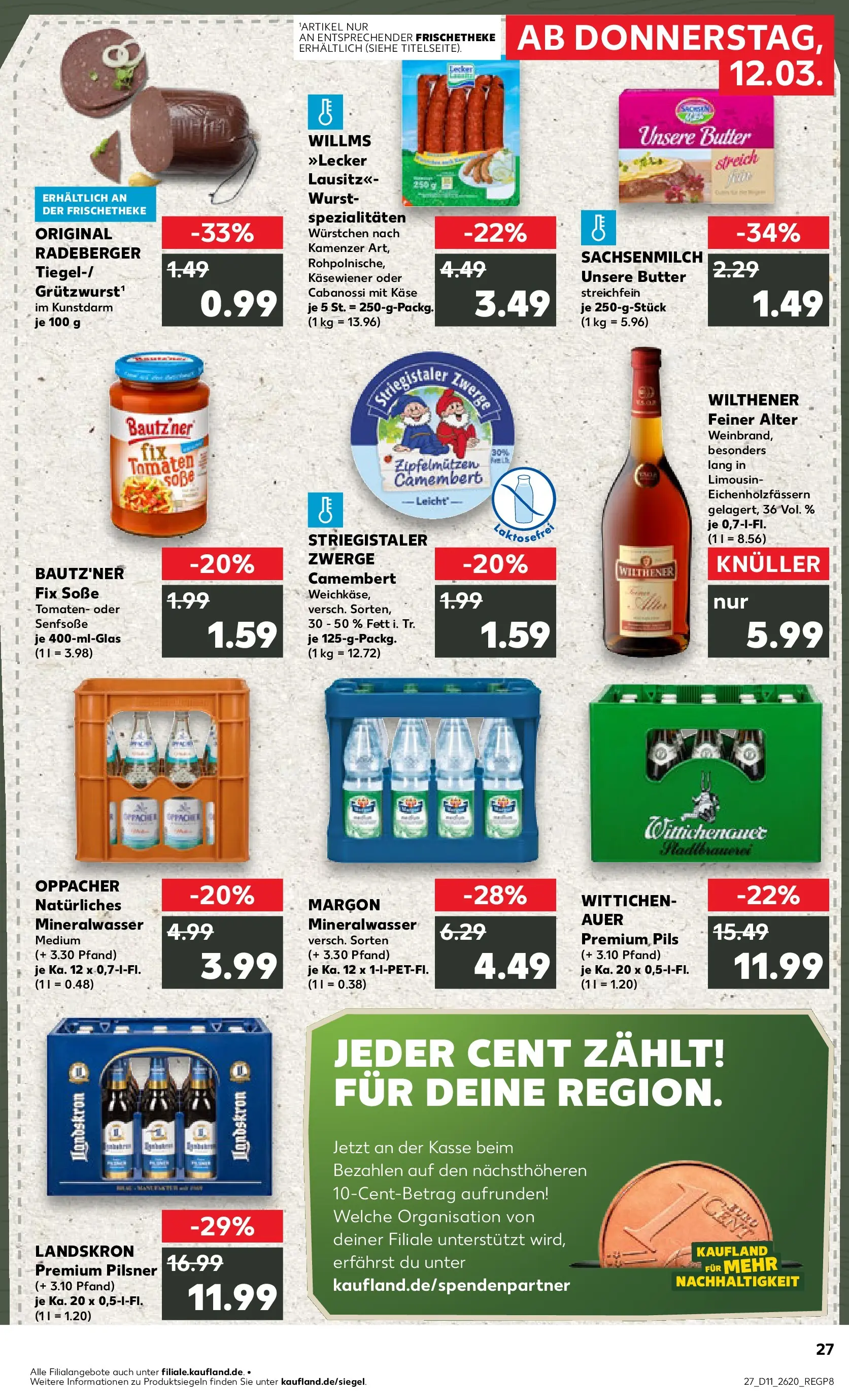 Prospekt Kaufland ab 12.03.2026 » Angebote Online zum Blättern | Seite: 27 | Produkte: Wilthener, Butter, Käse, Wurst