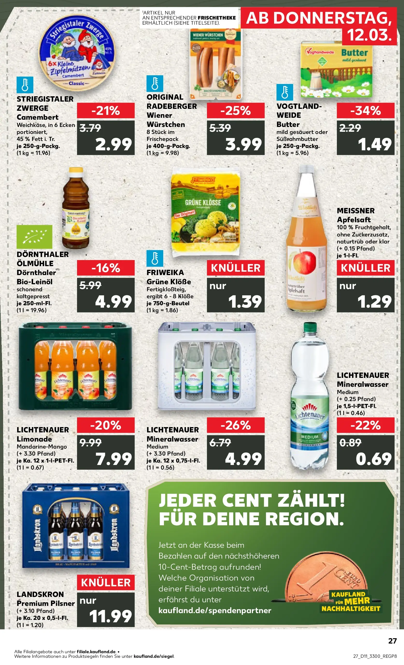 Prospekt Kaufland ab 12.03.2026 » Angebote Online zum Blättern | Seite: 27 | Produkte: Wiener wurstchen, Butter, Limonade, Mineralwasser
