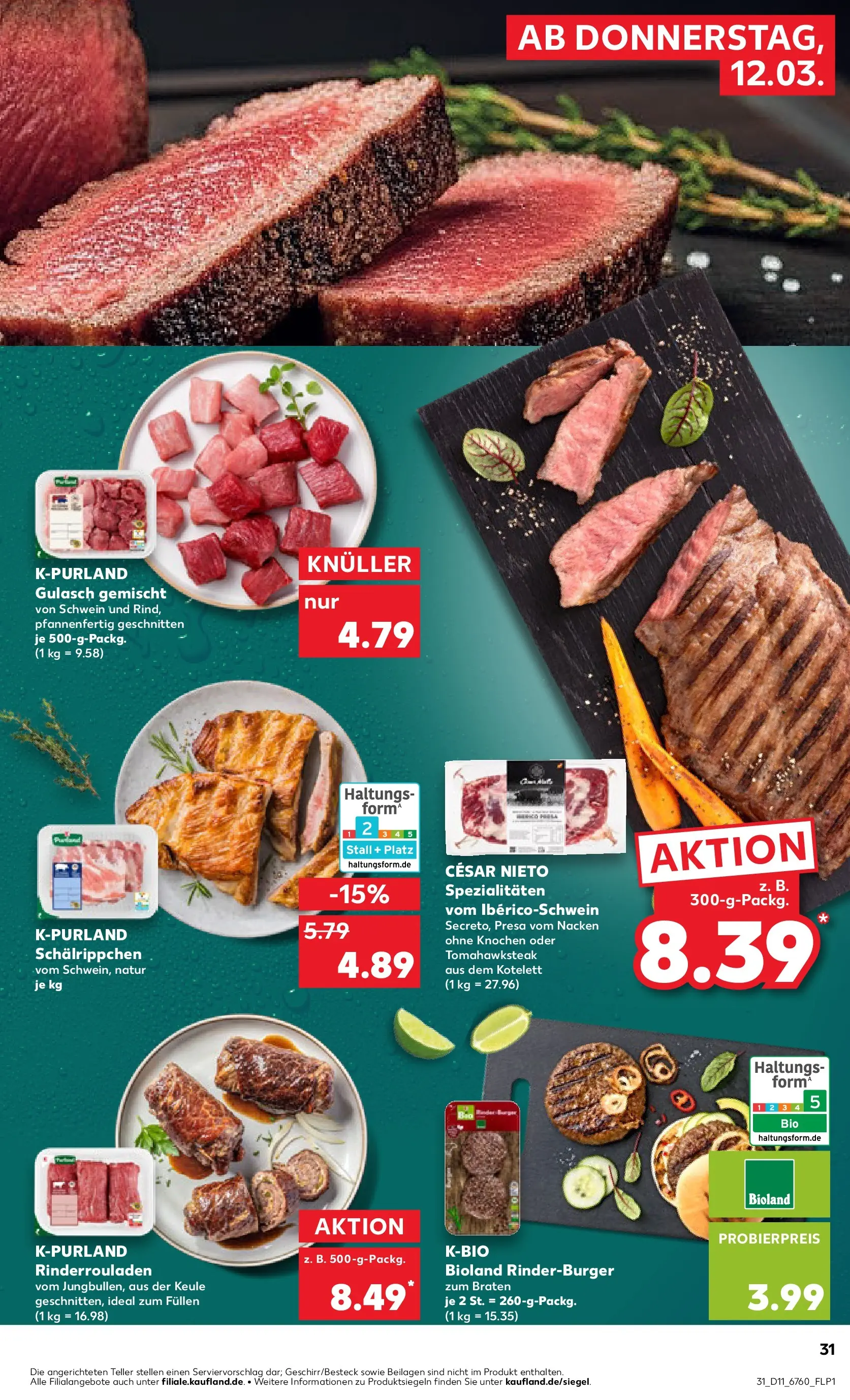 Prospekt Kaufland ab 09.03.2026 » Angebote Online zum Blättern | Seite: 43 | Produkte: Rinderrouladen, Burger, Gulasch