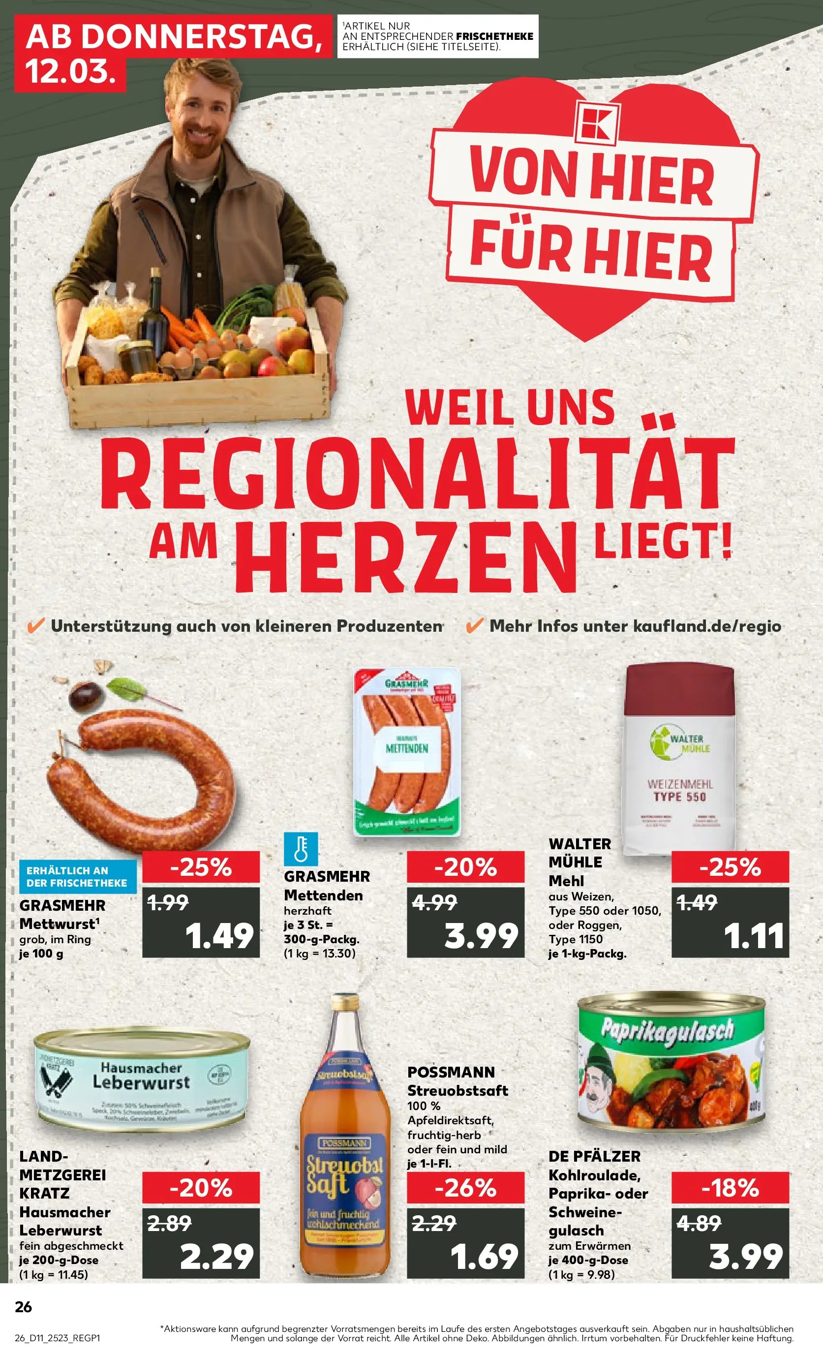 Prospekt Kaufland ab 12.03.2026 » Angebote Online zum Blättern | Seite: 26 | Produkte: Mühle, Weizenmehl, Paprika, Gulasch