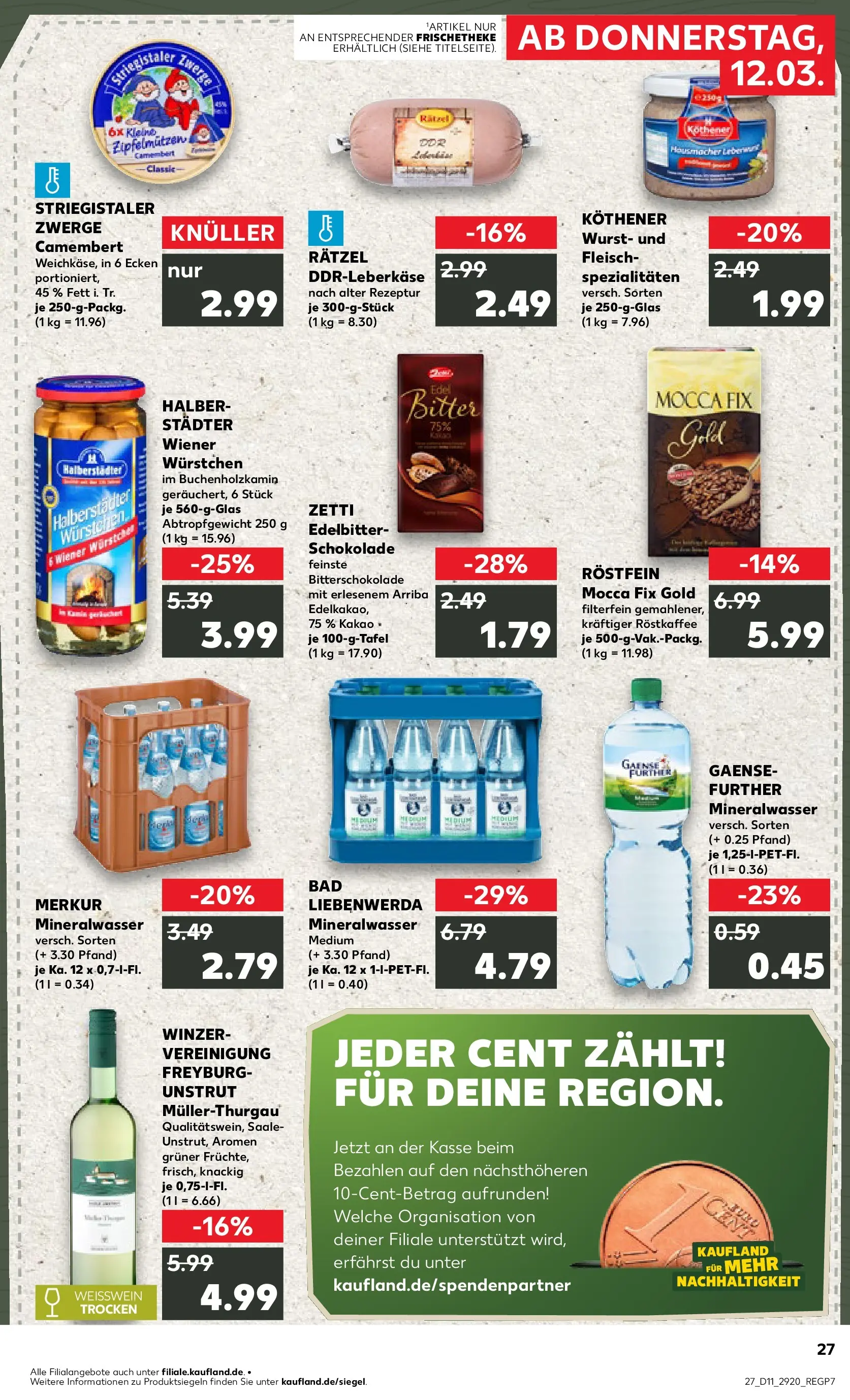 Prospekt Kaufland ab 12.03.2026 » Angebote Online zum Blättern | Seite: 27 | Produkte: Weißwein trocken, Bad, Mineralwasser, Wurst
