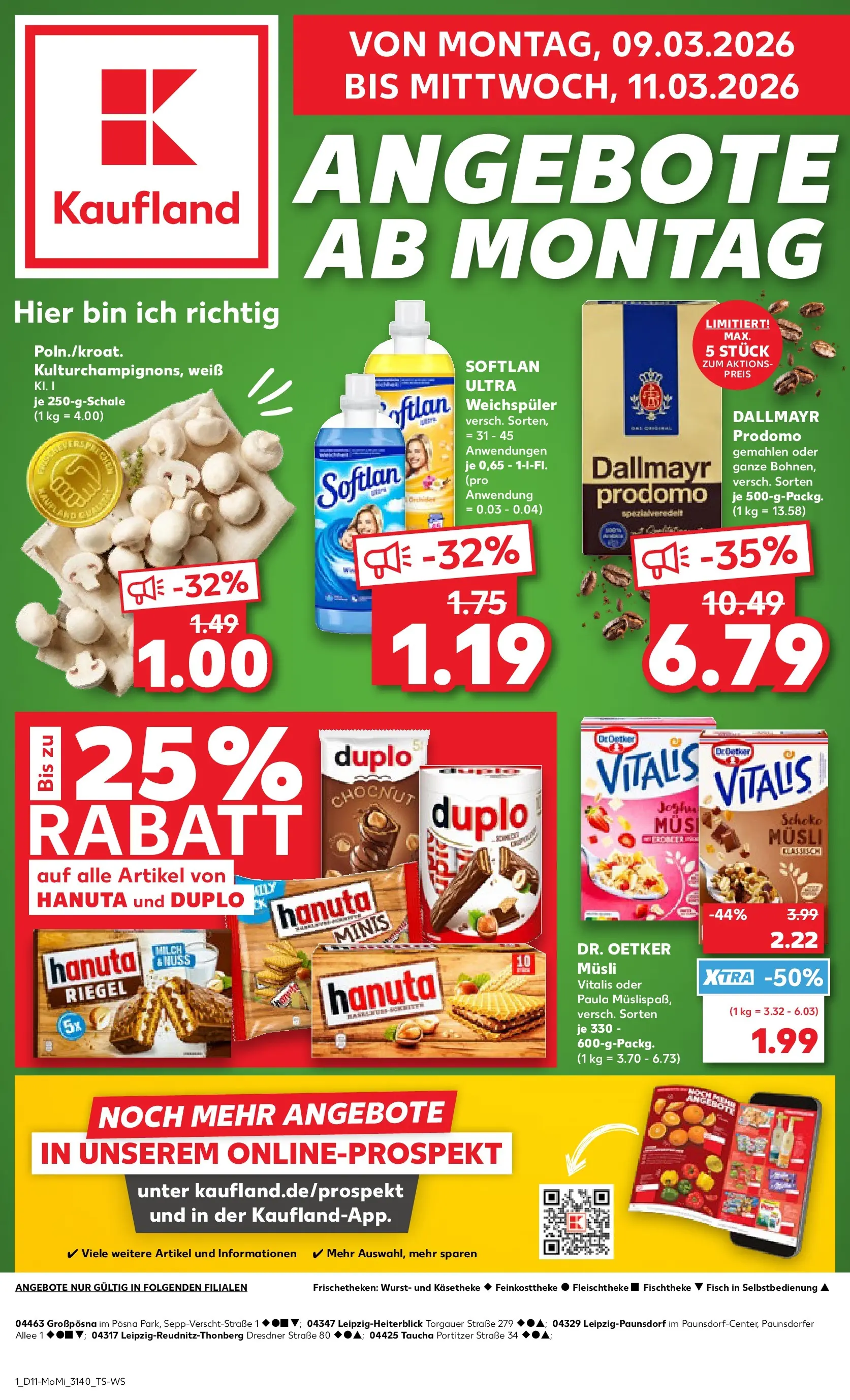 Prospekt Kaufland ab 09.03.2026 » Angebote Online zum Blättern | Seite: 1 | Produkte: Musli, Fisch, Weichspüler, Dallmayr prodomo