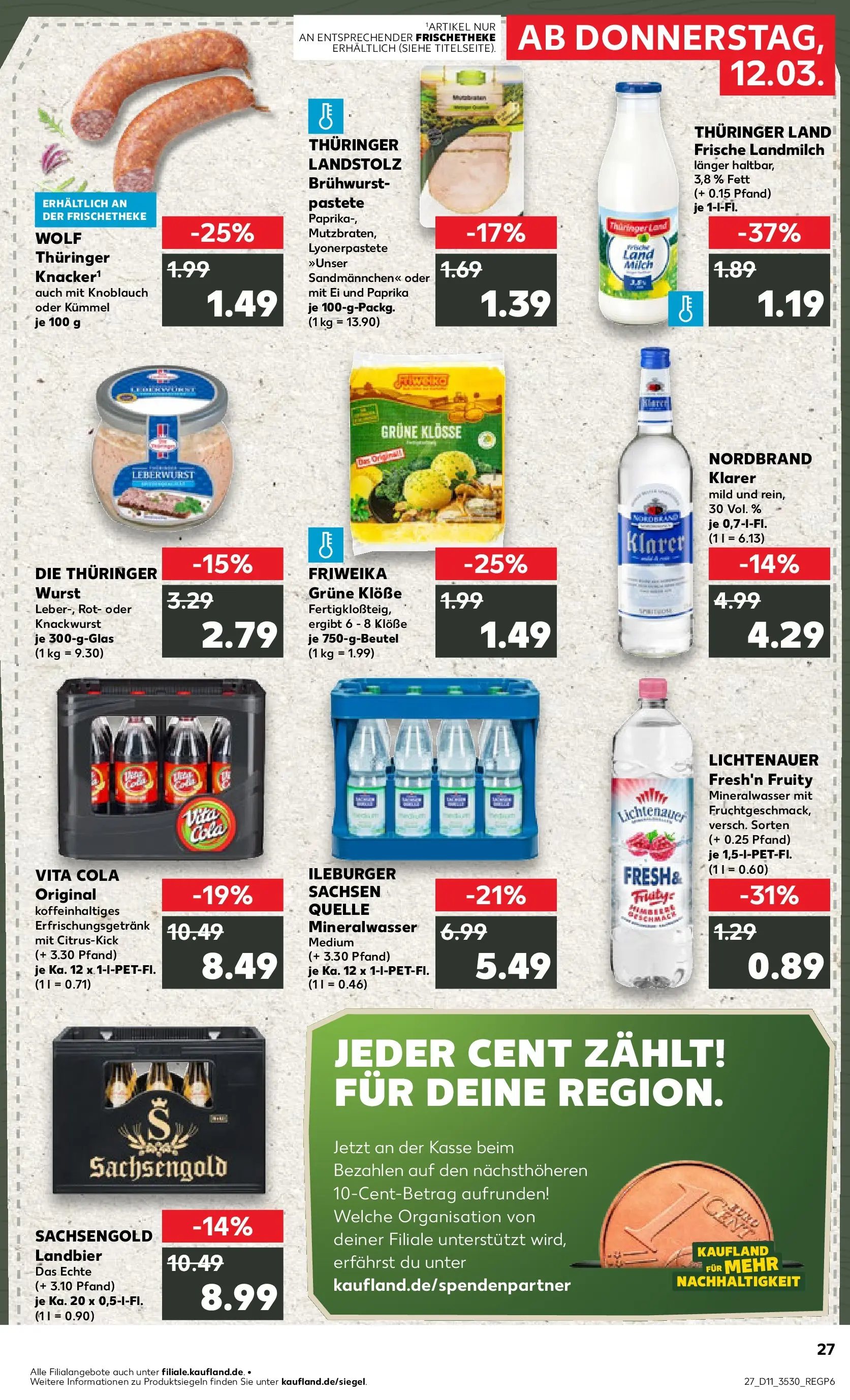 Prospekt Kaufland ab 12.03.2026 » Angebote Online zum Blättern | Seite: 27 | Produkte: Milch, Wurst, Knoblauch, Vita cola